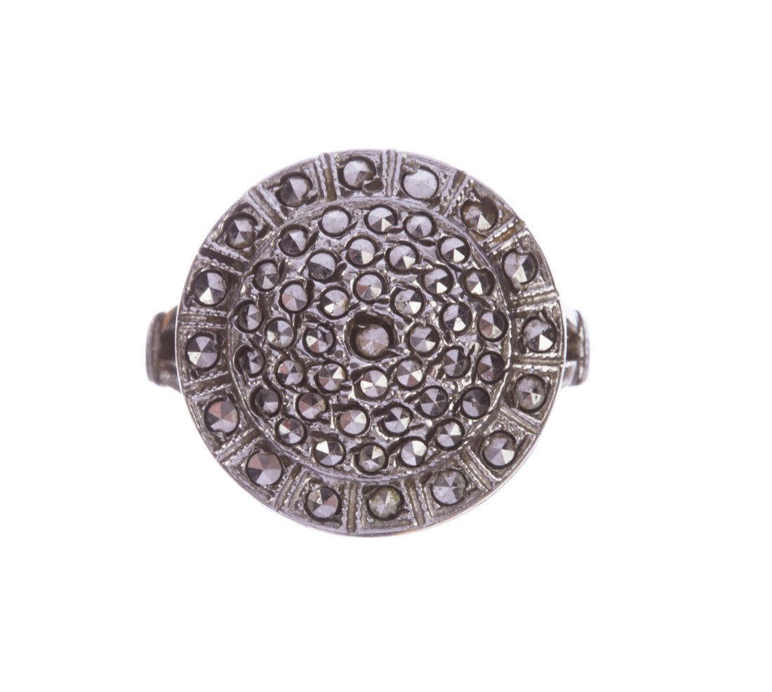 Sterling Silver Art Deco Sterling Silver and Marcasite Circular Ring Size ONE SIZE - 2 Thumbnail