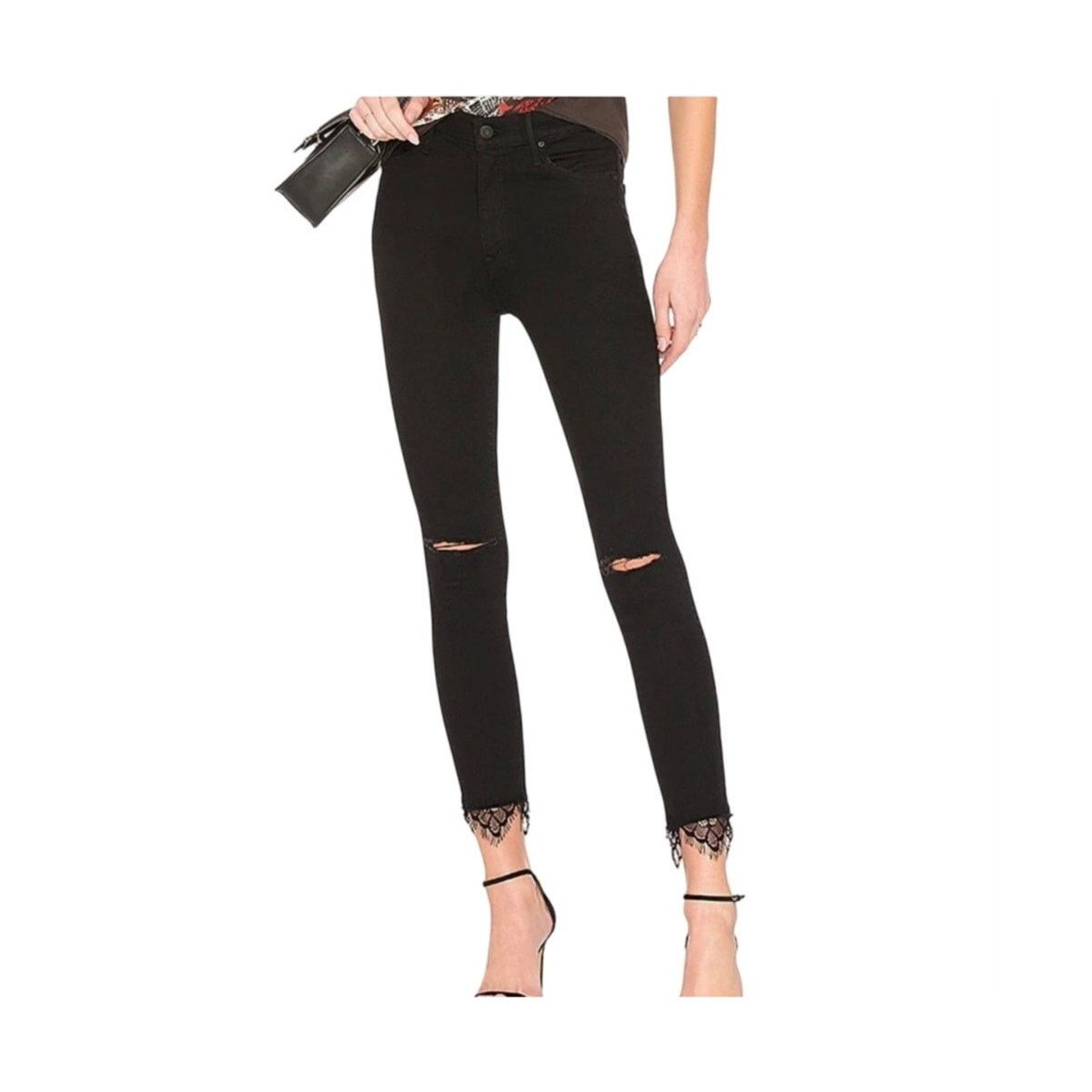 MOTHER Mother The Swooner Dagger Ankle Lace Hem Baa Baa Black 28 Size 28" / US 6 / IT 42 - 1 Thumbnail