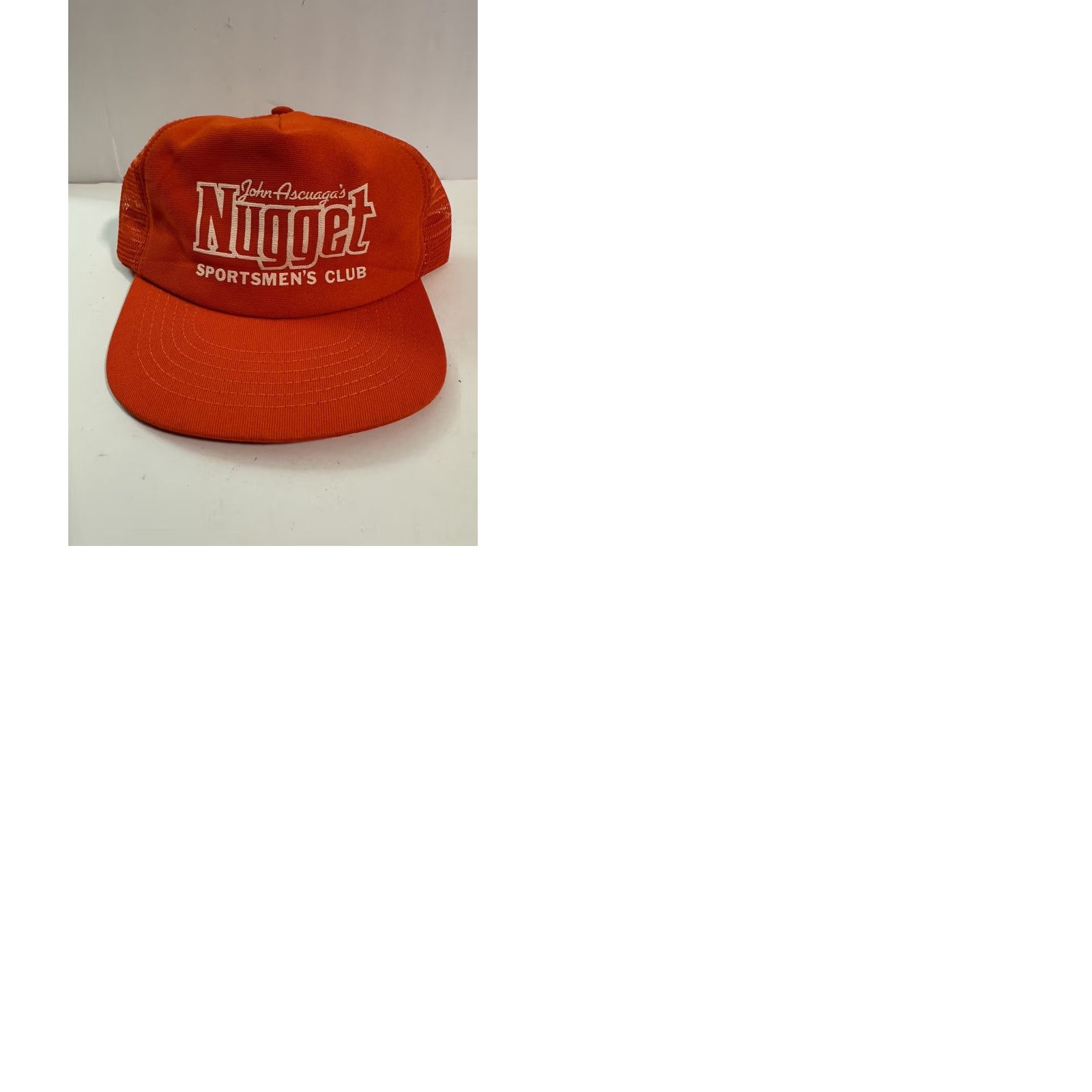Vintage VINTAGE John Ascuaga's Nugget Sportsmens Club SnapBack Trucker Hat Made USA AdjustaBle Orange Mens 1980s 30th Anniversary New Old Stock Printed Logo Size ONE SIZE - 9 Thumbnail