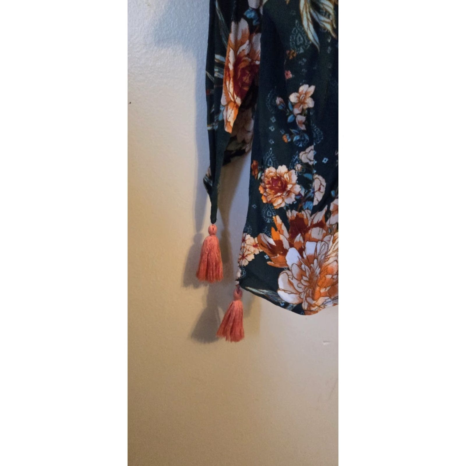 Vintage Knox Rose Cardigan Women XL/2X Green Floral Open Front Boho Hippie Tasseled Duster Size XL / US 12-14 / IT 48-50 - 6 Thumbnail