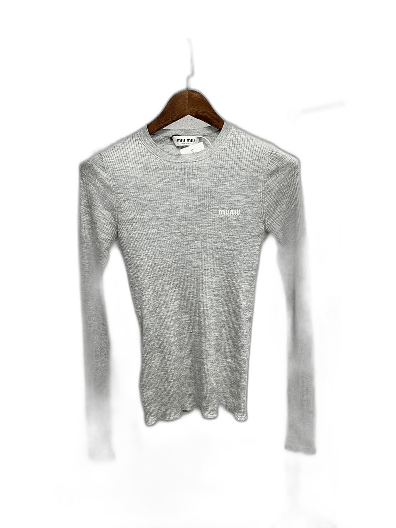 Prada Miumiu Gray Long Sleeve Fitted Top-yf Size L / US 10 / IT 46 - 1 Thumbnail