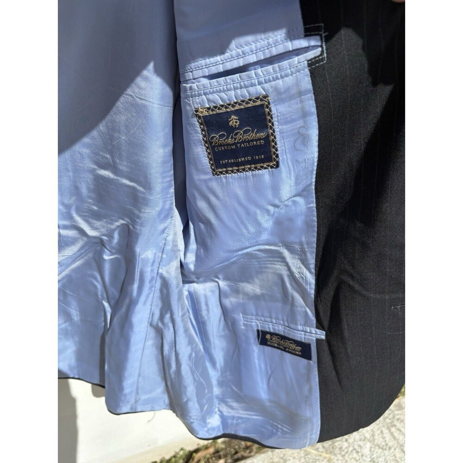Brooks Brothers Brooks Brothers 48R Charcoal Black Pinstripe Wool Blazer Size 48R - 4 Thumbnail