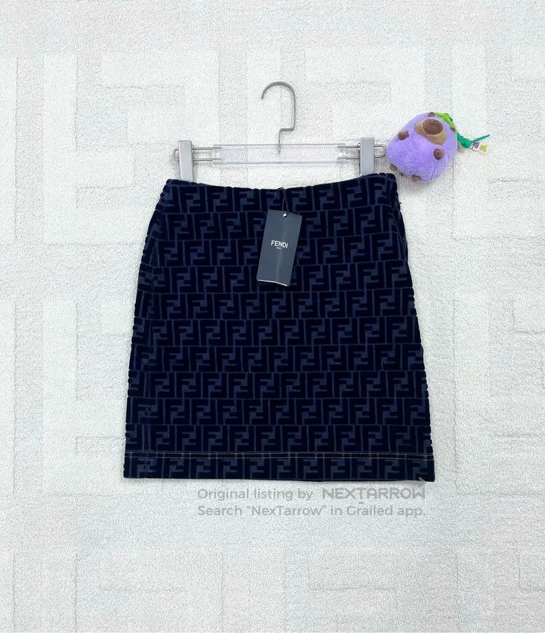 Fendi Fendi Monogram Printed Denim Velvet Skirt Size 25" / US 0 / IT 36 - 1 Thumbnail