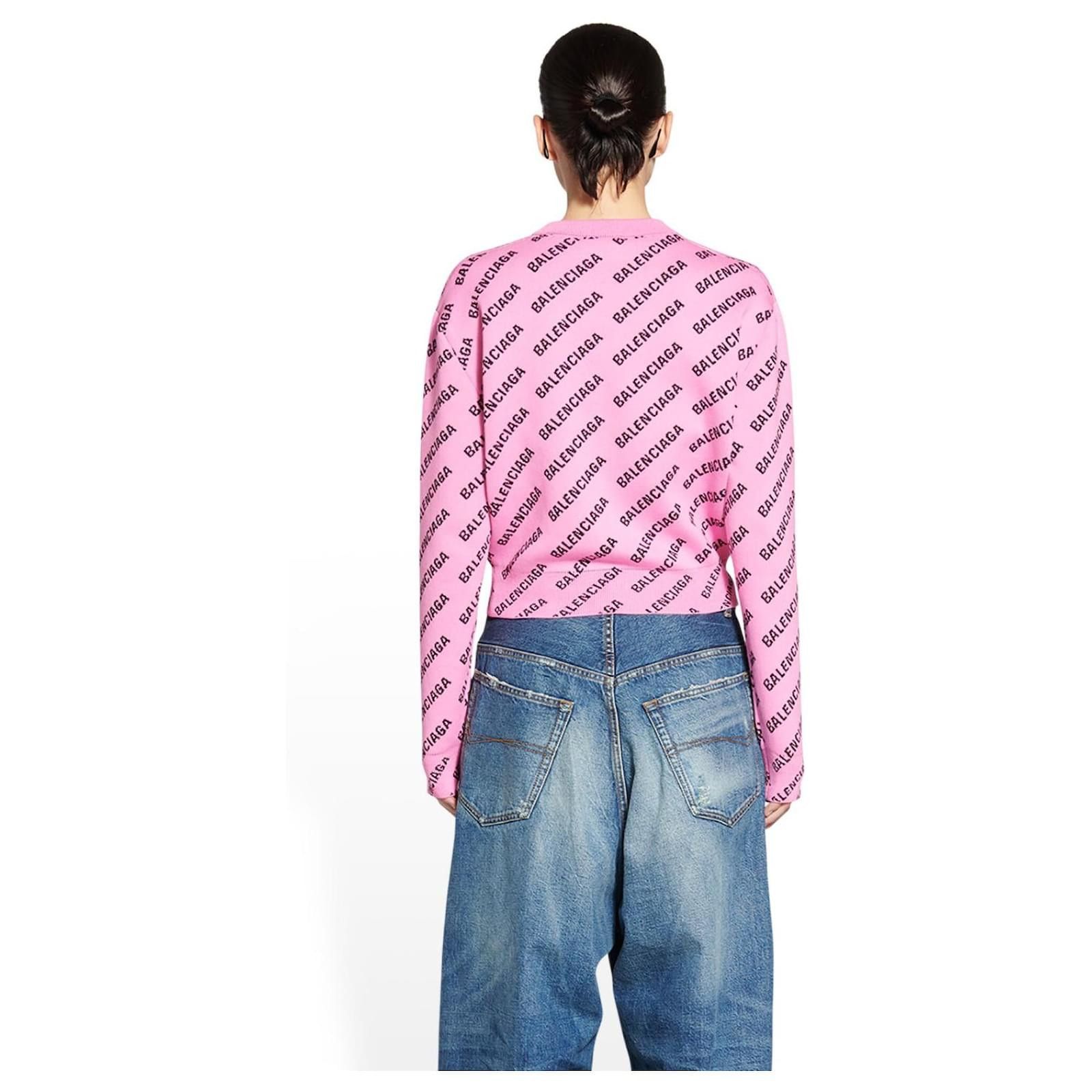 Balenciaga o1srvl11e1124 All-Over Crewneck Sweater in Pink/Black Size M / US 6-8 / IT 42-44 - 6 Thumbnail