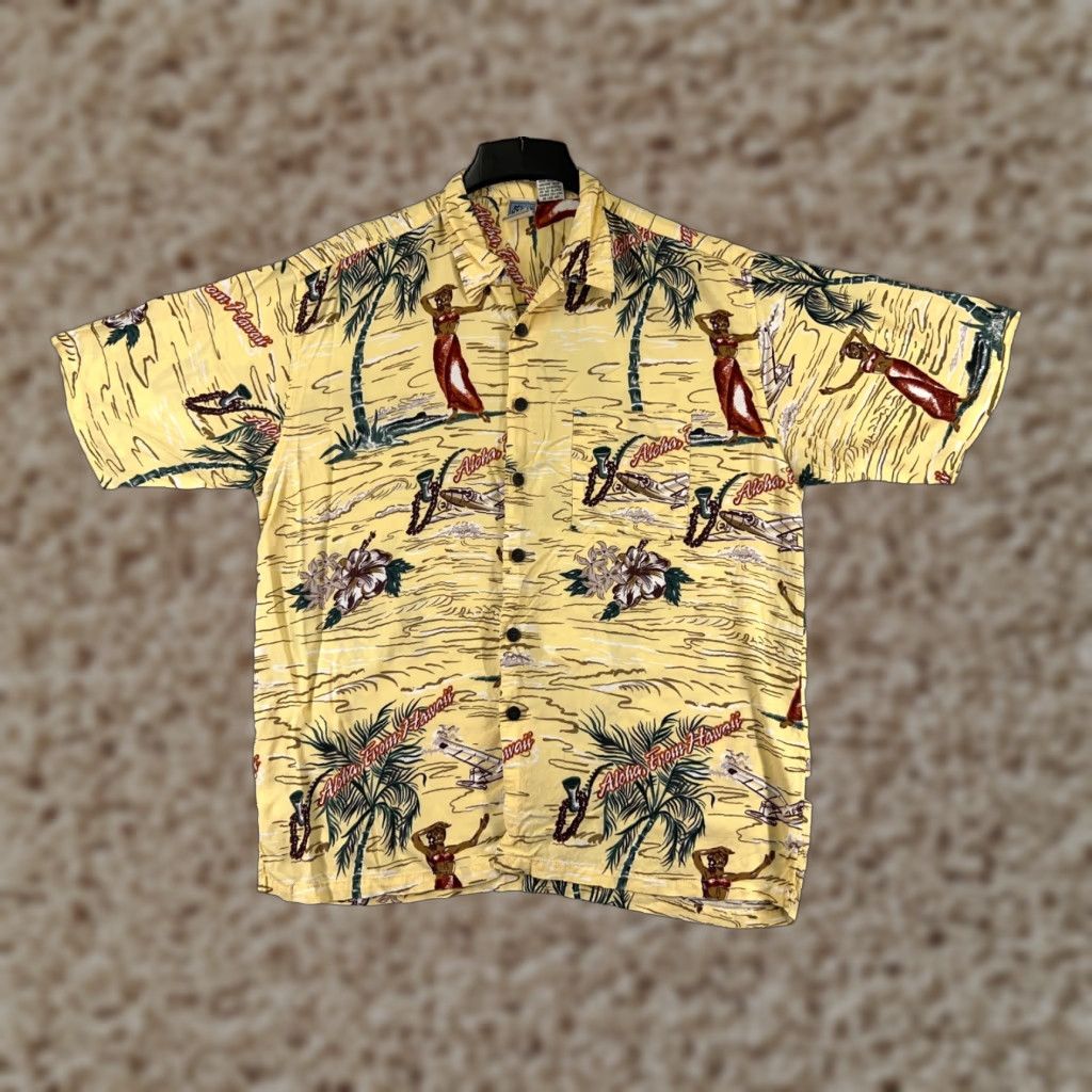 Gotcha Gotcha Sport Shirt Men XL Yellow Hawaiian Resort Luau Aloha Floral Short Sleeve Button-Up Size US XL / EU 56 / 4 - 1 Thumbnail