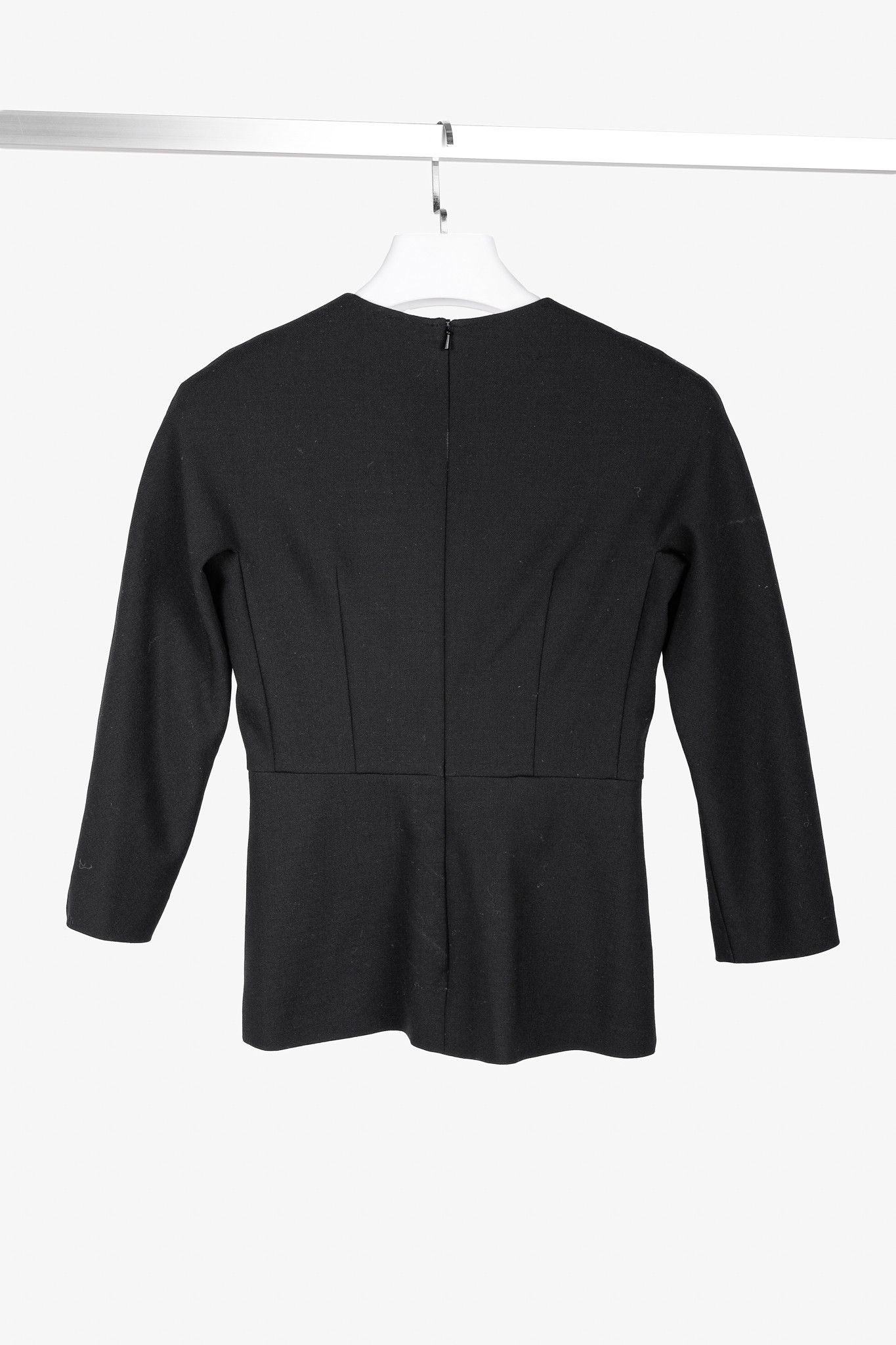 Max Mara Max Mara Elis Black Stretch-Wool 3/4-Sleeve Peplum Top Size S / US 4 / IT 40 - 2 Thumbnail