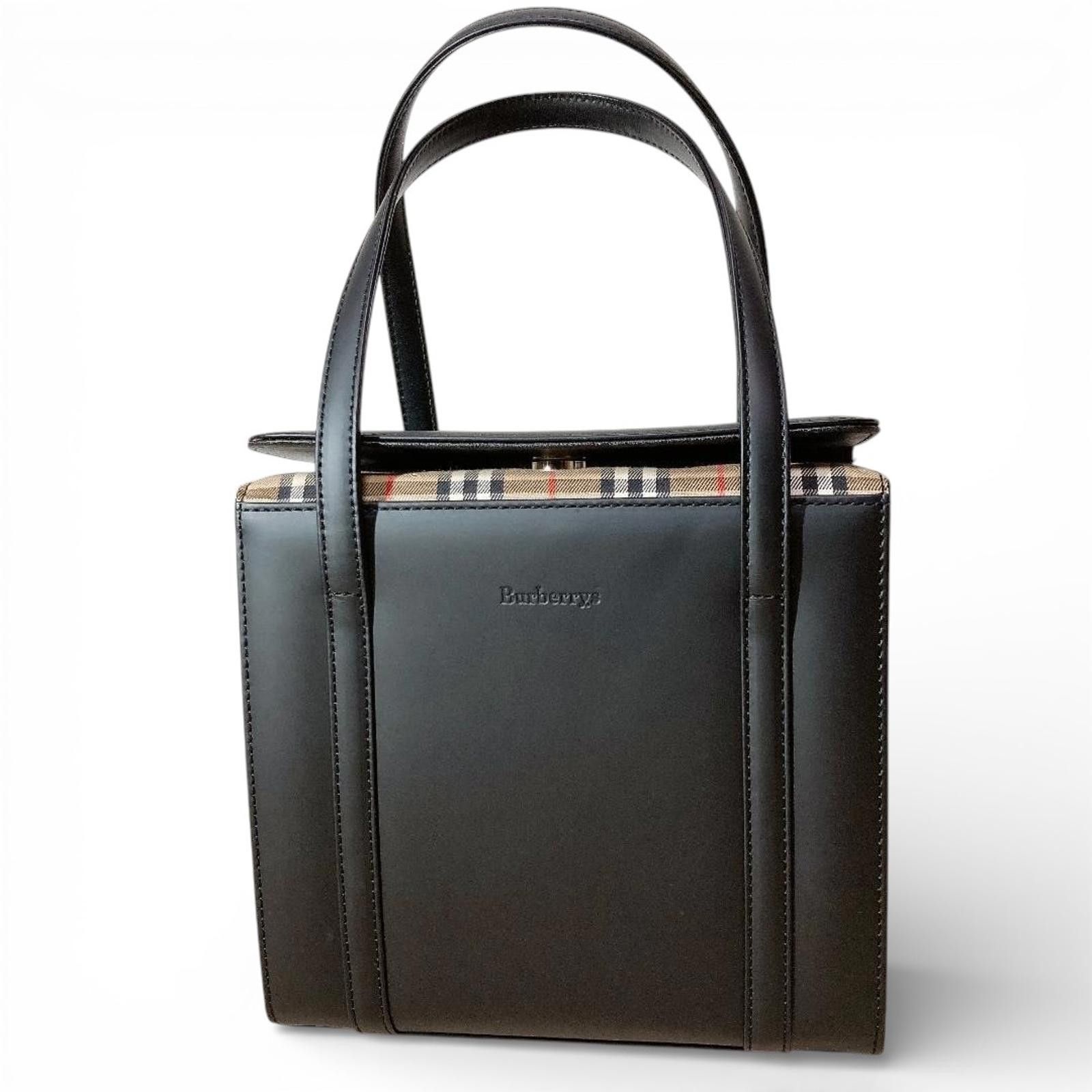 Burberry Burberry - Black Leather Tote Bag with Check Interior Size ONE SIZE - 2 Thumbnail