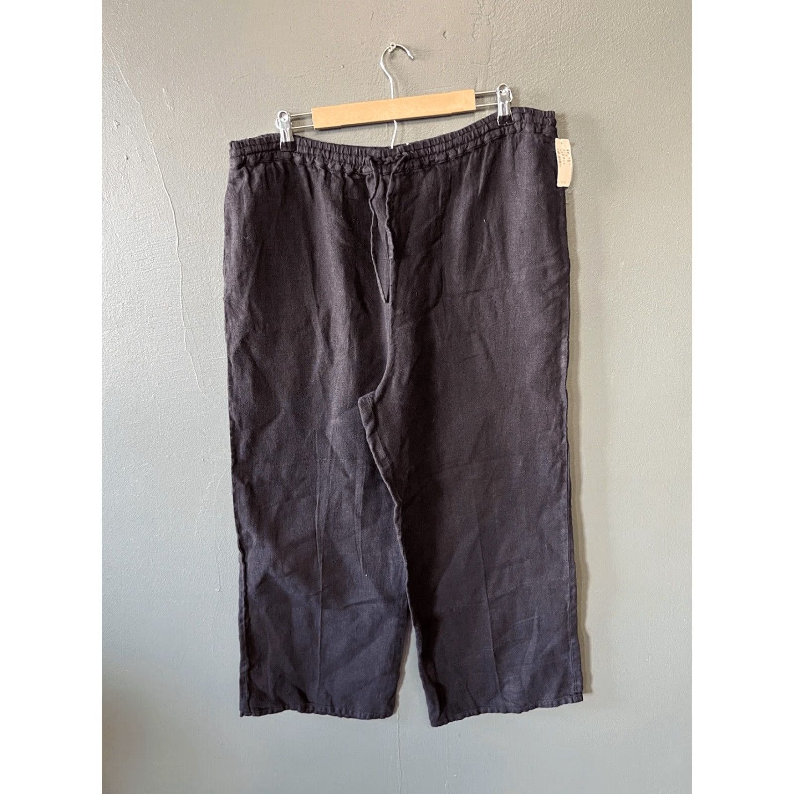 Vintage Kiko Comfortable Clothing Womens Black Linen Pants Pull On Wide-Leg Cropped NWT Size L Size 36" / US 14 / IT 50 - 2 Thumbnail