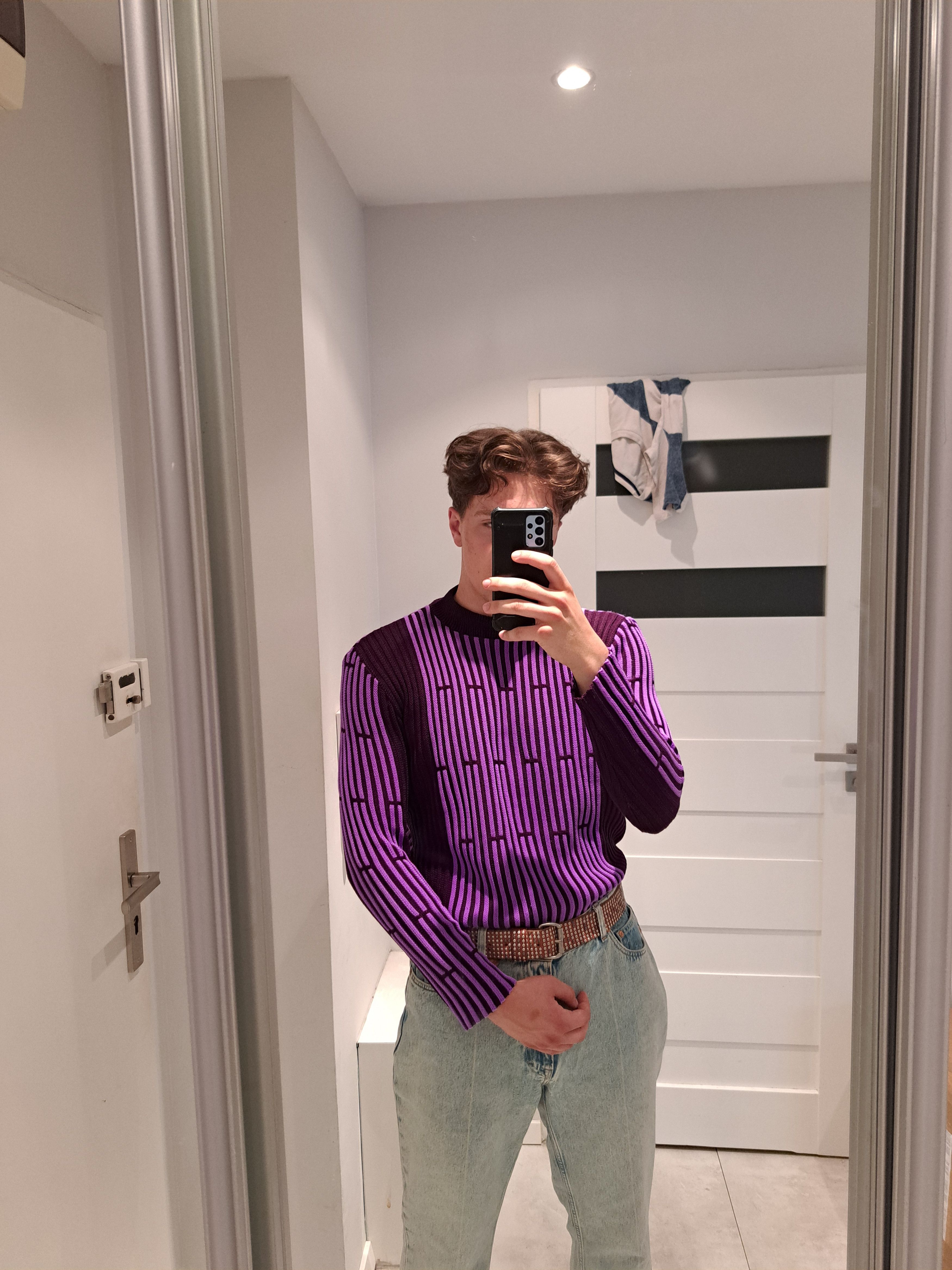 Japanese Brand Crazy Vintage y2k Purple Ribbed Knit Sweater Techno Size US L / EU 52-54 / 3 - 3 Thumbnail