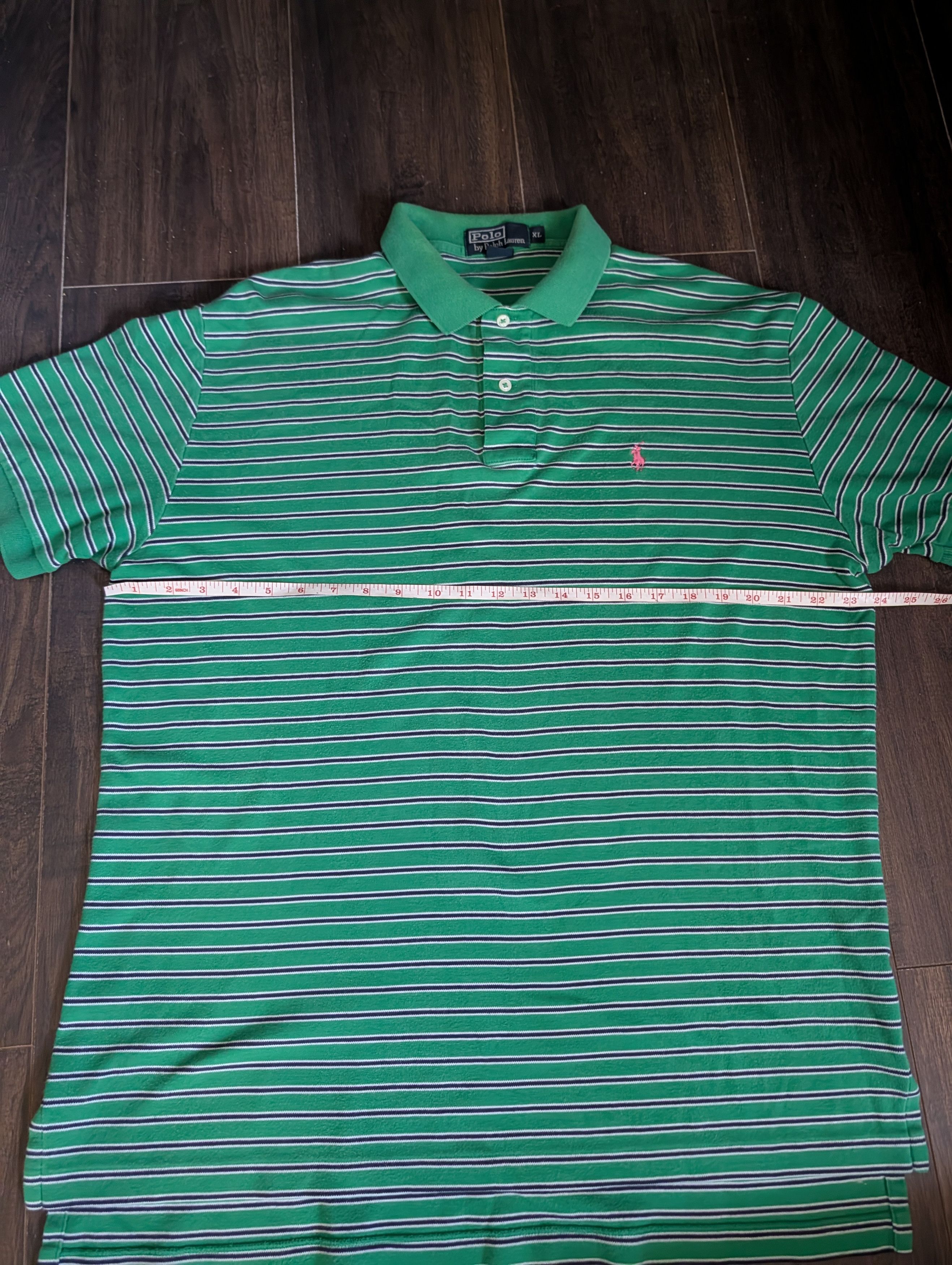 Polo Ralph Lauren Vintage green striped pink logo embroidered polo XL Size US XL / EU 56 / 4 - 12 Thumbnail