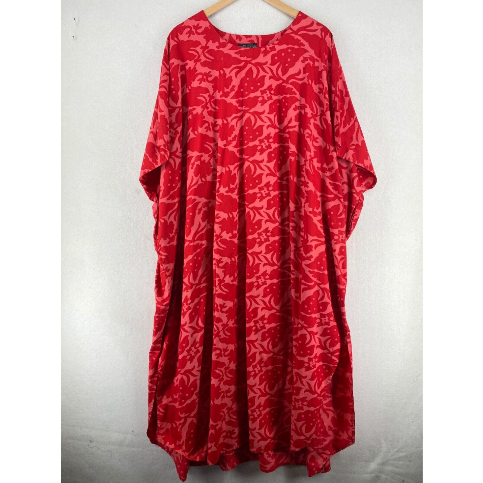 image of Vintage J.peterman Company Dress One Size Kaftan Maxi Floral Boho Duster Cotton Red in White, Women