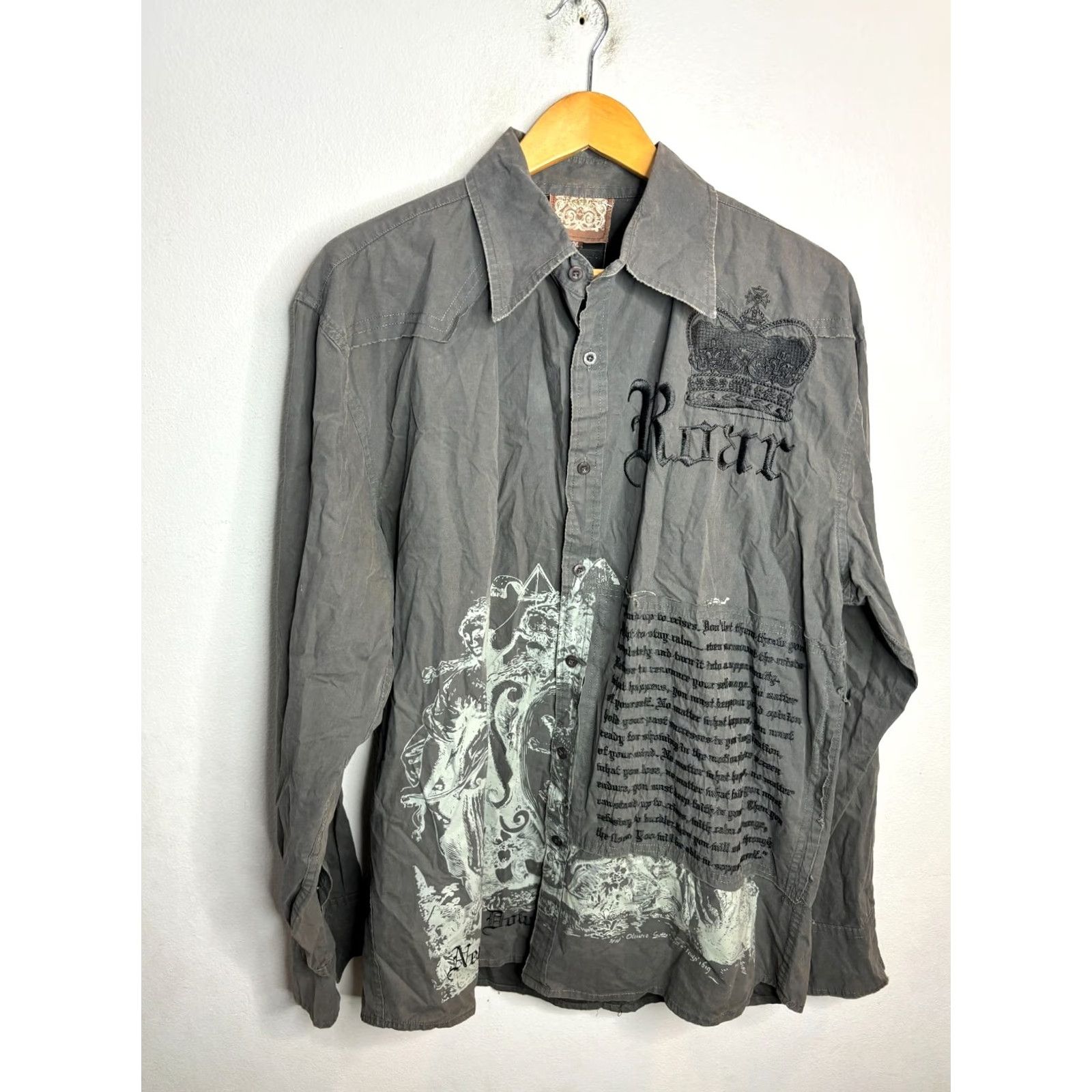 Roar Roar Shirt Signature Embroidered Long Sleeve Button Men's 2XL Gray 2317 Size US XXL / EU 58 / 5 - 5 Thumbnail