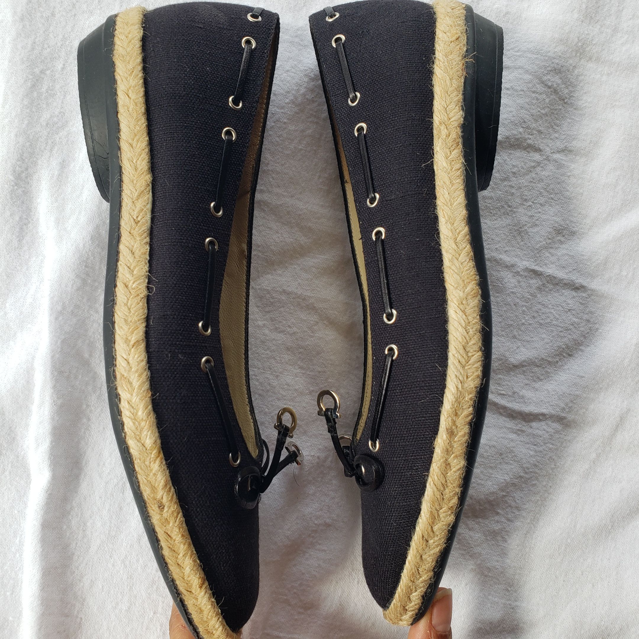 Salvatore Ferragamo Salvatore Ferragamo Black Canvas Espadrilles Ballet Flats Size US 6 / IT 36 - 9 Thumbnail