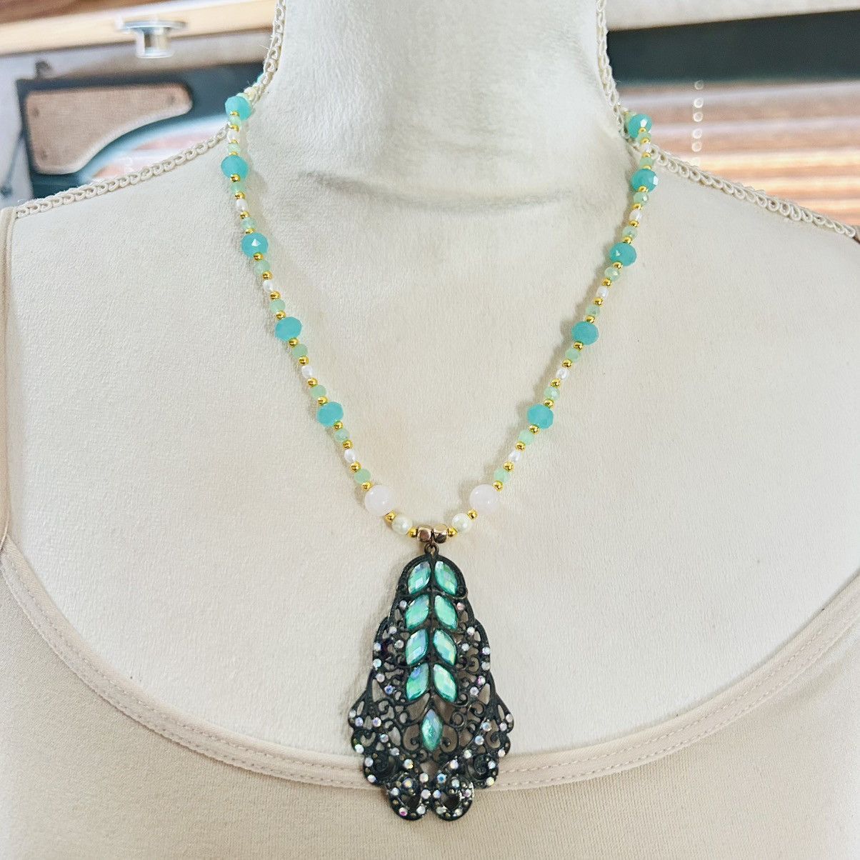 Handmade Handcrafted repurposed amulet genuine pearl bead necklace Size ONE SIZE - 2 Thumbnail