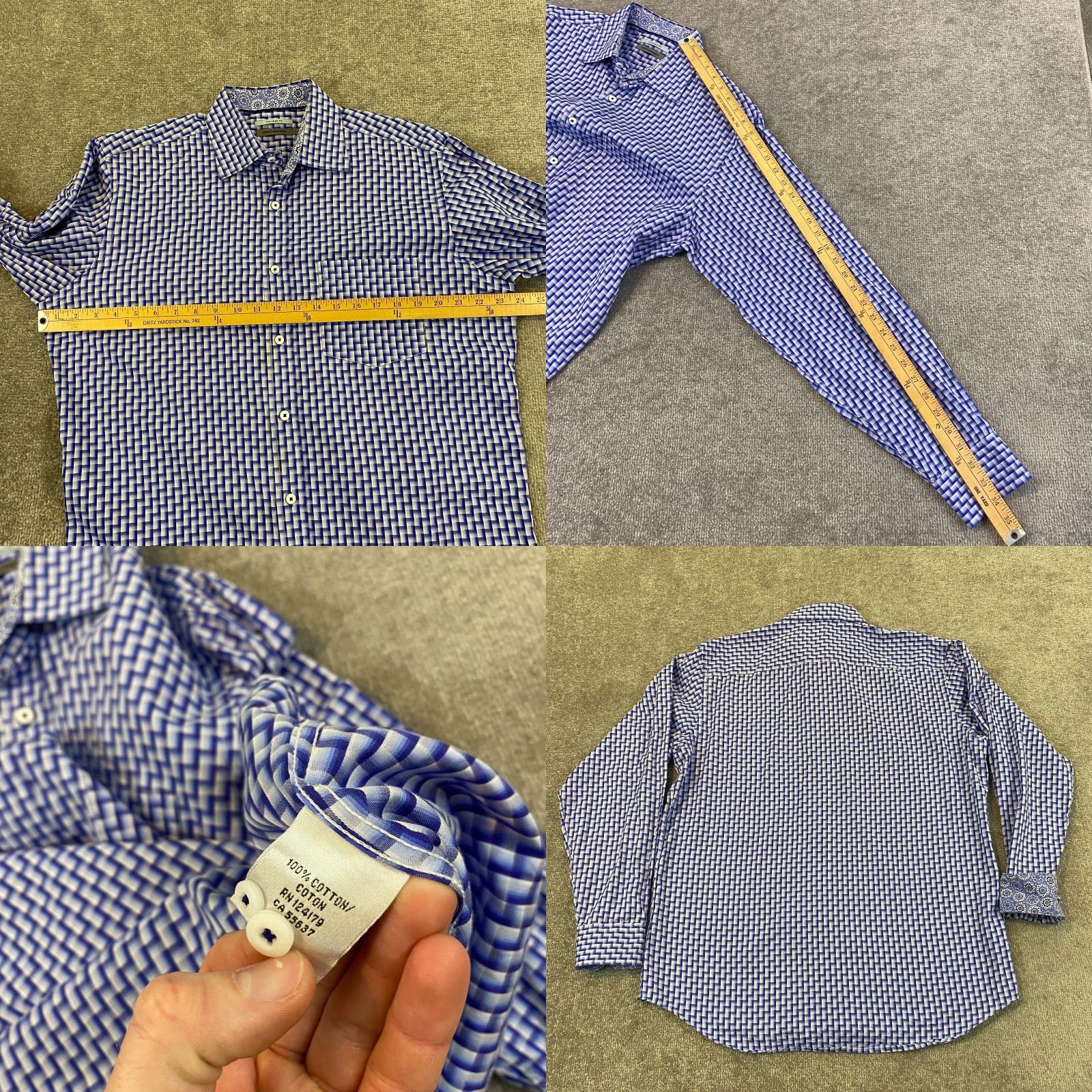 Johnston & Murphy Johnston & Murphy Shirt Mens Large Blue Geometric Button Up Flip Cuff Dress L/S Size 42R - 8 Thumbnail
