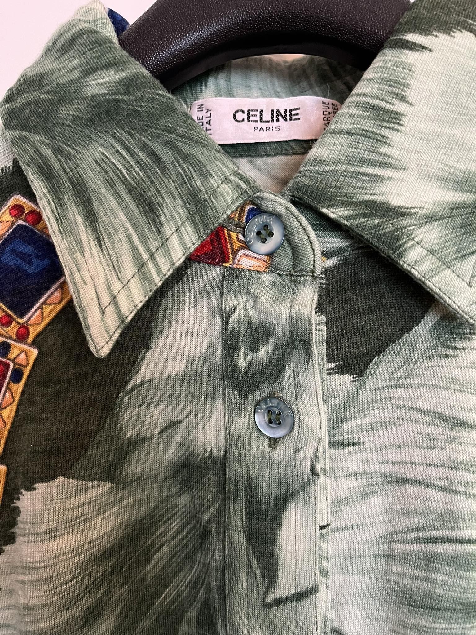 Image of Celine Céline Paris Shirt in Green, Women's (Size Small)