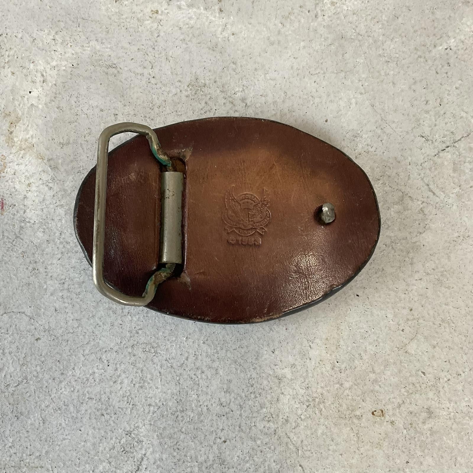 Vintage RARE Vintage 1983 Chicago stamped tooled leather belt buckle Size ONE SIZE - 2 Thumbnail