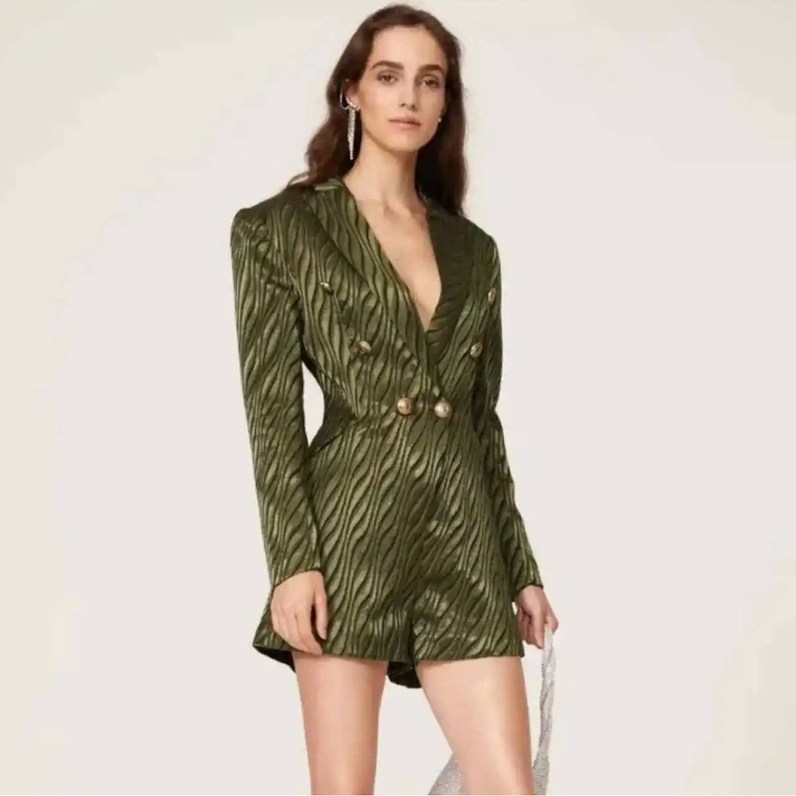 image of Retrofete Green Jana Blazer Romper Size L, Women's