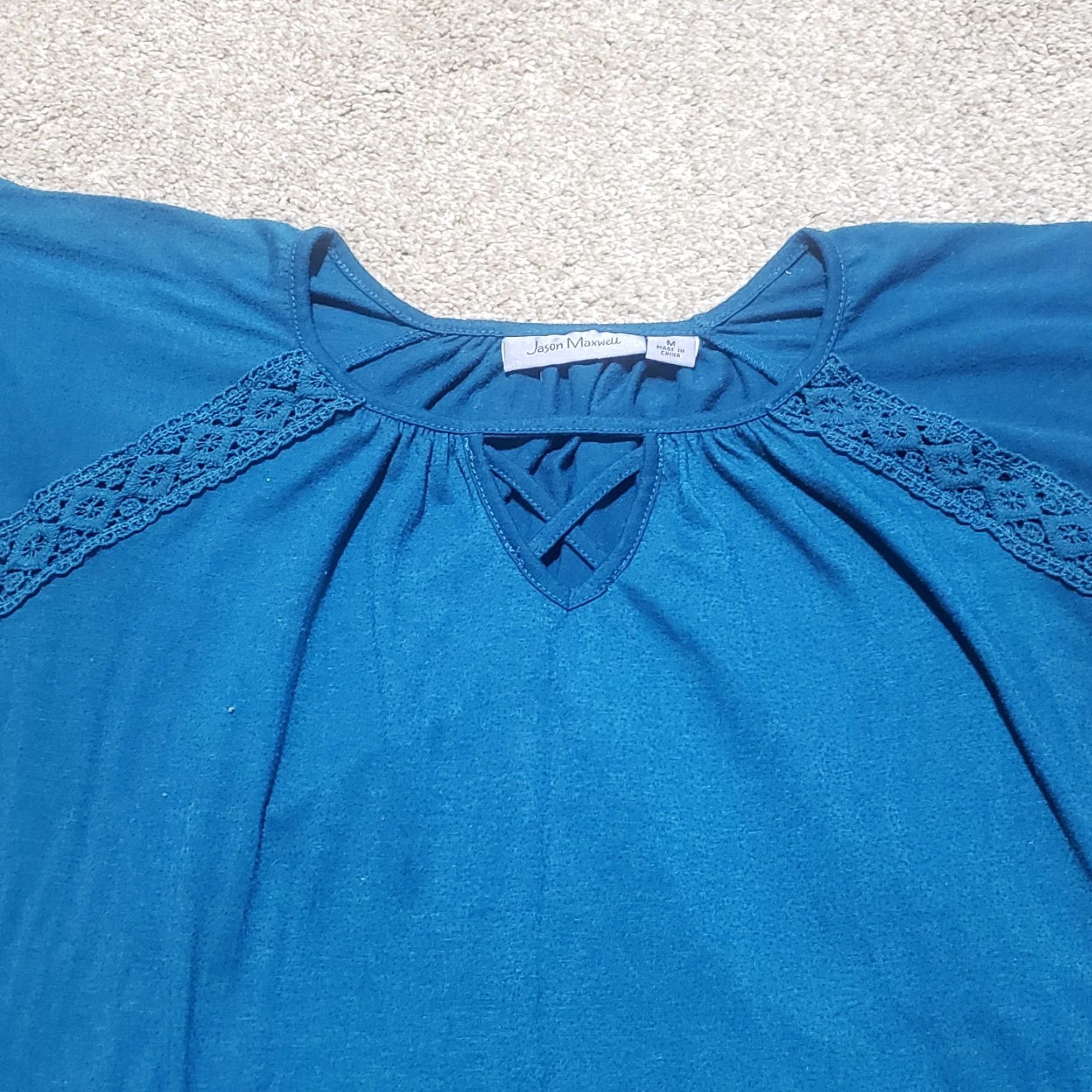 Vintage Jason Maxwell Shirt Women Adult Medium Blue Short Sleeve Blouse 100% Cotton Back 60% Cotton/40% Polyester Floral Modern Size M / US 6-8 / IT 42-44 - 2 Thumbnail