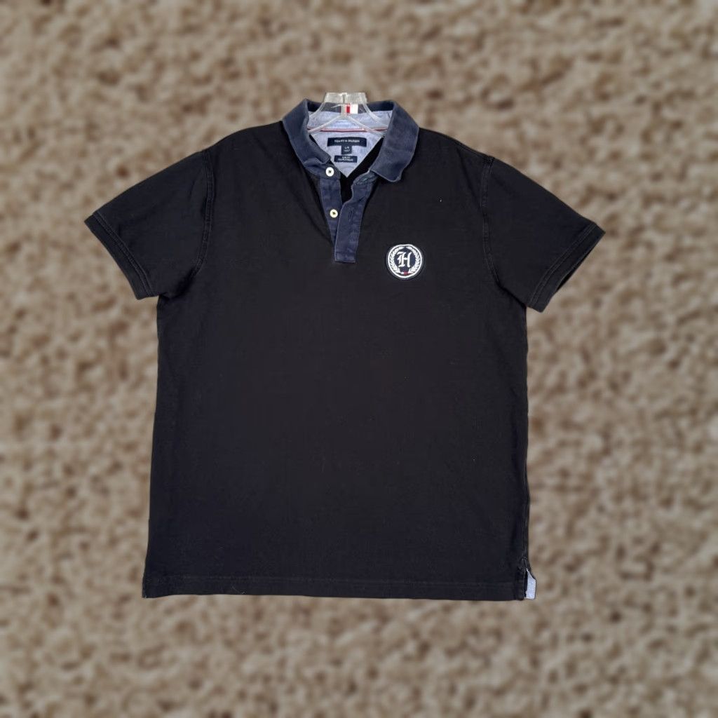 Tommy Hilfiger Tommy Hilfiger Polo Shirt Men Large Black Cotton Crest Short Sleeve Slim Crest Size US L / EU 52-54 / 3 - 1 Thumbnail