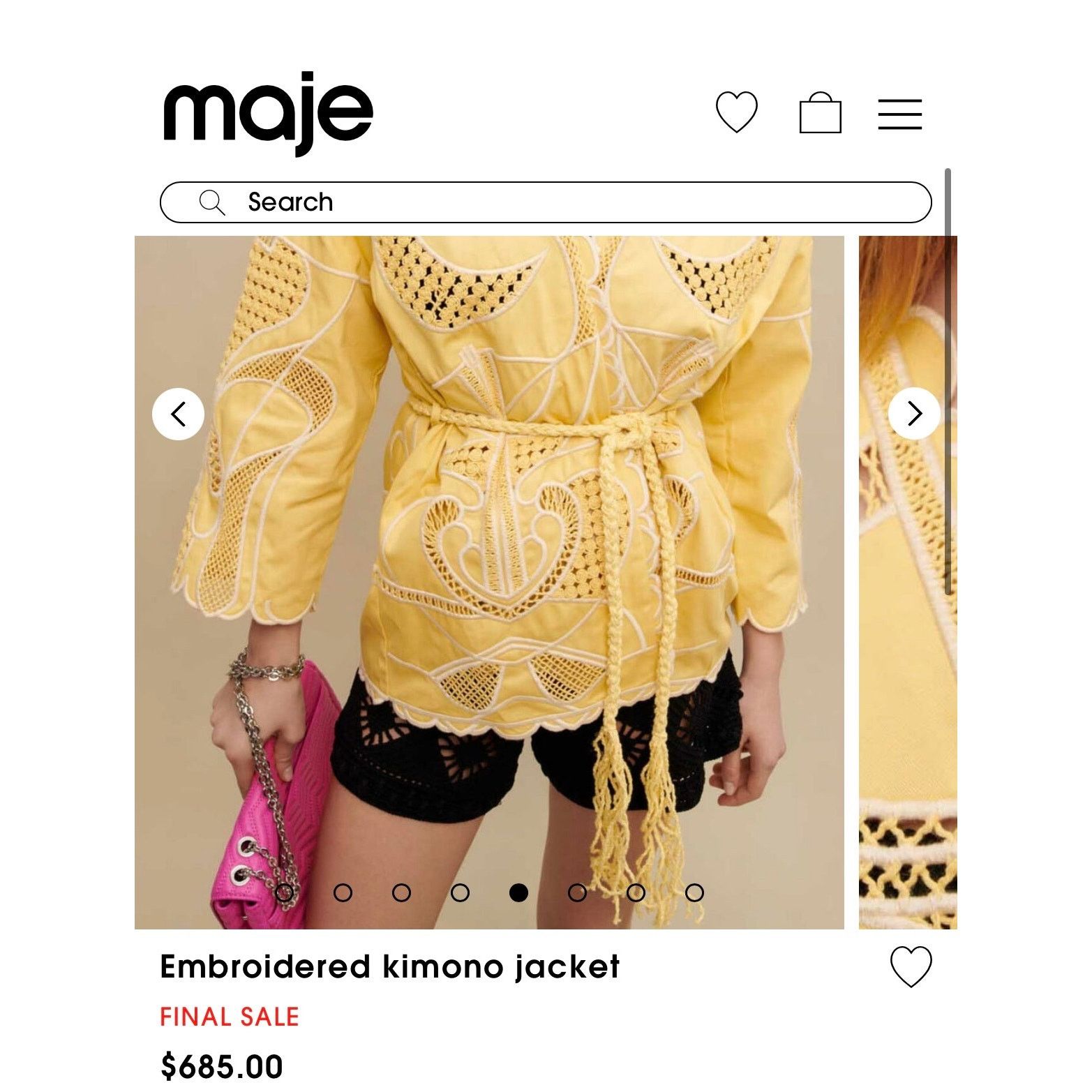 Maje NEW NWT Maje ‘ALOHA’ Embroidered Kimono Jacket Yellow 40 Size L / US 10 / IT 46 - 9 Thumbnail