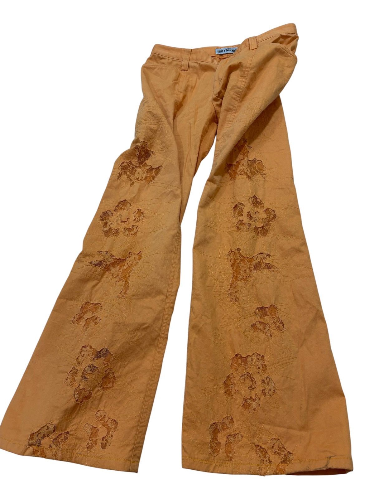 Issey Miyake 🔥 Issey Miyake Floral Distressed Embroidery Wide Leg Pants Size 27" / US 4 / IT 40 - 1 Thumbnail