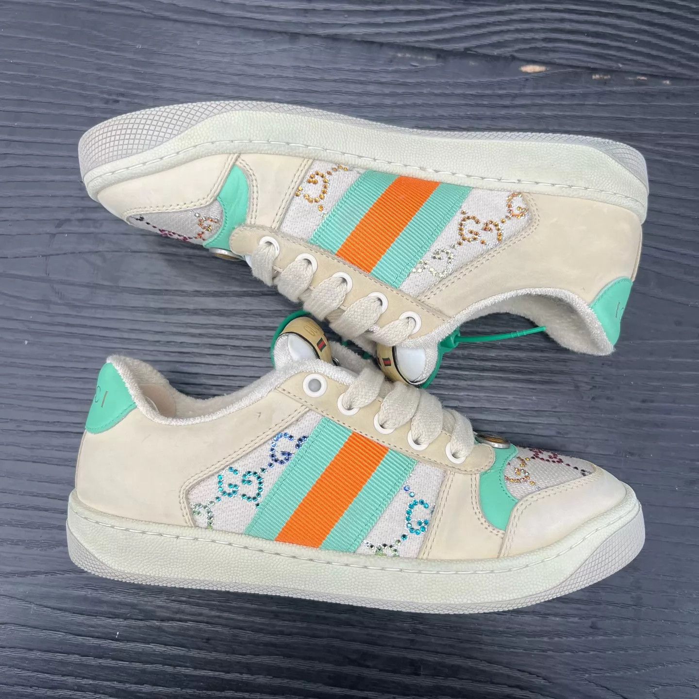 Gucci Women's Gucci Beige/Orange Crystal Sneakers 35.5, Worn 2x Size US 5 / IT 35 - 3 Thumbnail