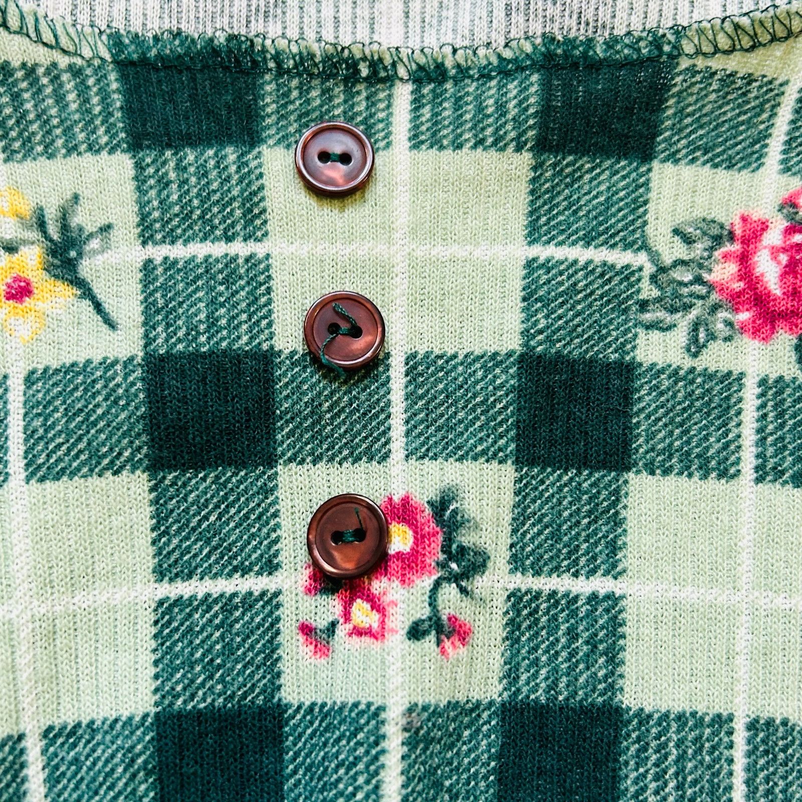 Vintage Vintage Plaid 90s Crop Top Ribbed Knit Floral Cottagecore Size XL / US 12-14 / IT 48-50 - 5 Thumbnail