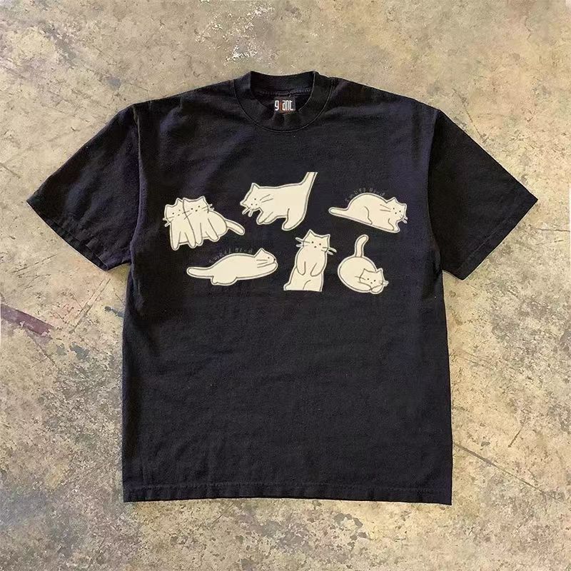 Japanese Brand Black casual retro cat print t-shirt Size US M / EU 48-50 / 2 - 1 Thumbnail