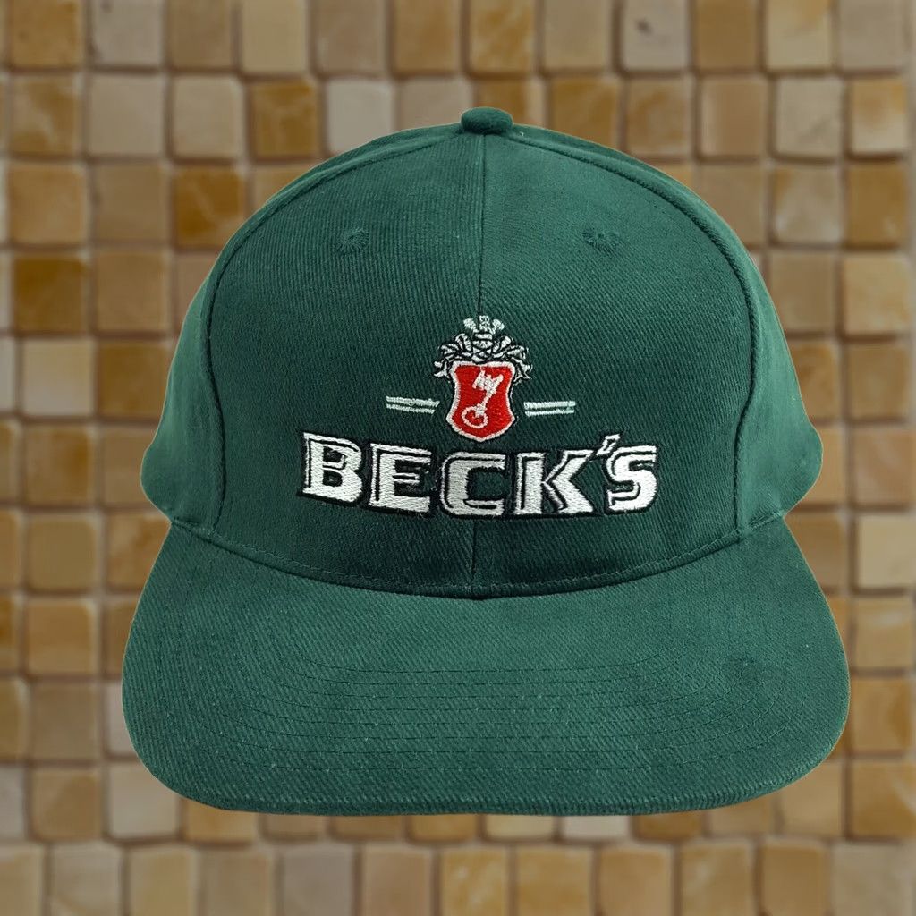 Spell VINTAGE Beck's Beer Hat Baseball Cap Adjustable Twill Town Talk Green USA 90s 80s Logo Embroidered Casual Mens Hats Size ONE SIZE - 1 Thumbnail