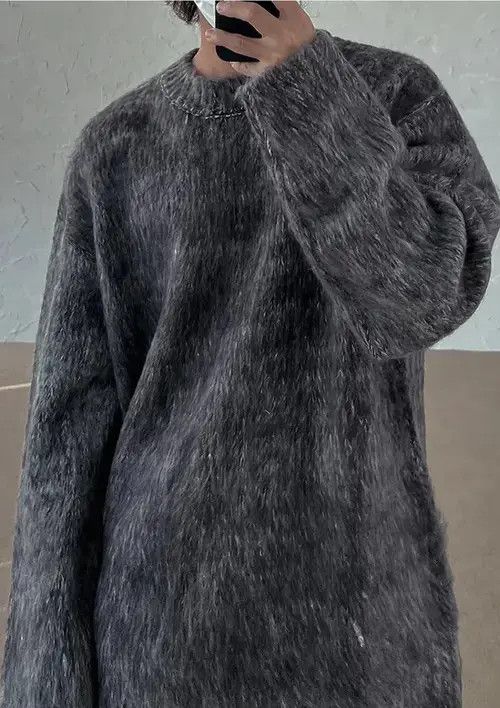 Vintage Gray Mohair Knit Sweater Y2k streetwear Size US L / EU 52-54 / 3 - 1 Thumbnail