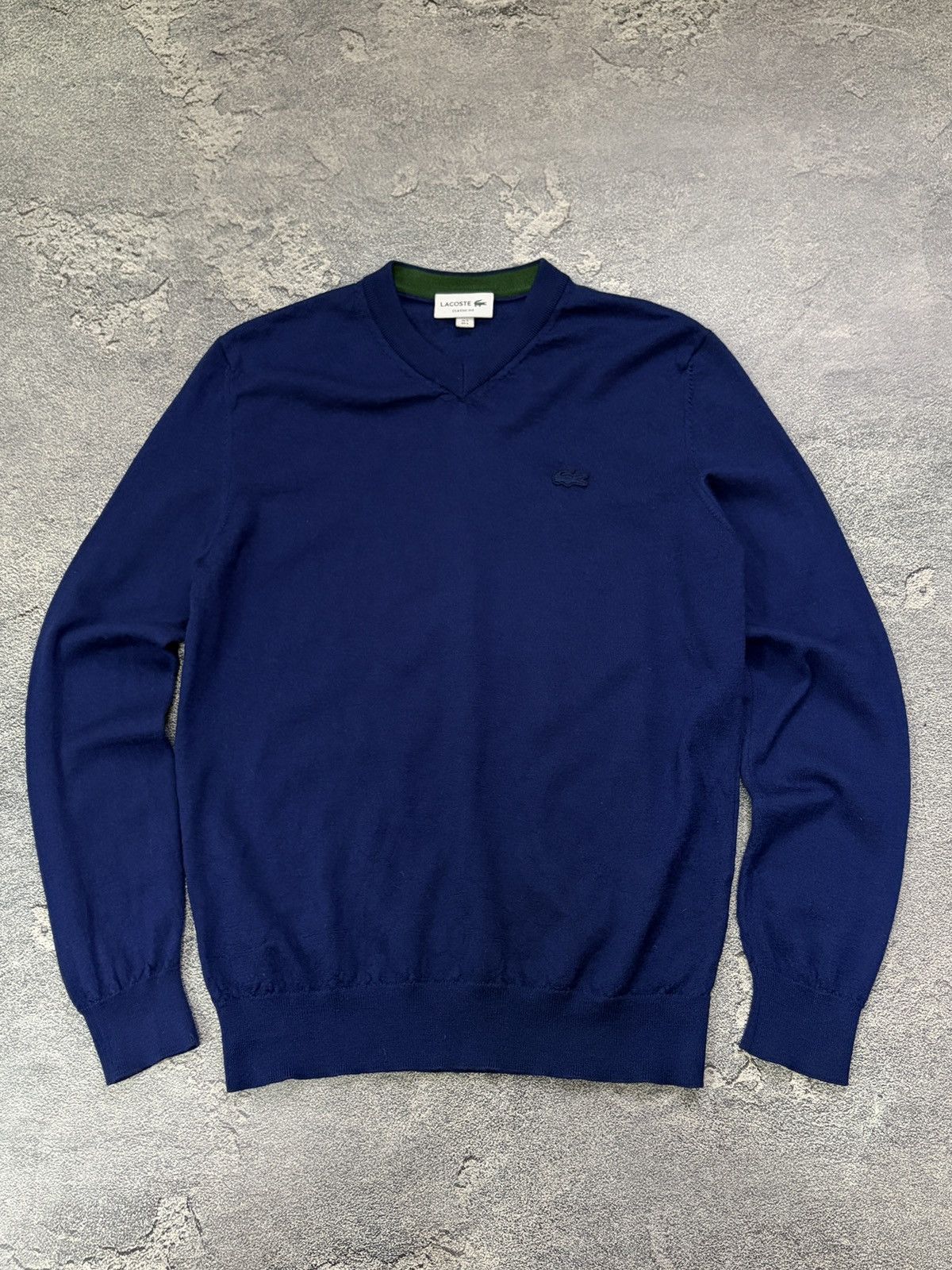 Lacoste Lacoste Men's V-Neck Sweater Navy Blue 100% Wool Size L / 5 Size US L / EU 52-54 / 3 - 1 Thumbnail