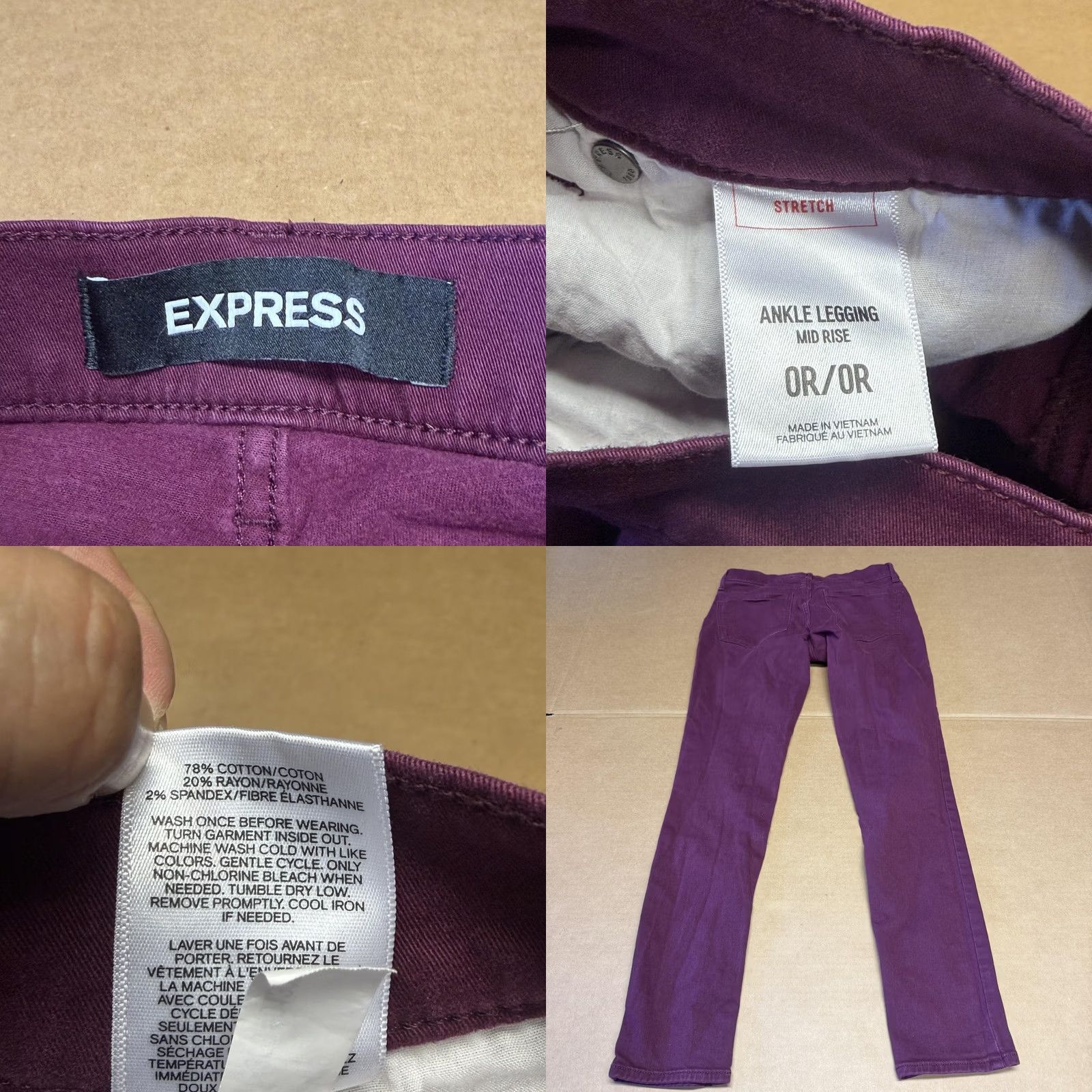 Express Express Pants Womens 0 Purple Skinny Ankle Legging Stretch Denim Mid Rise Size 25" / US 0 / IT 36 - 8 Thumbnail