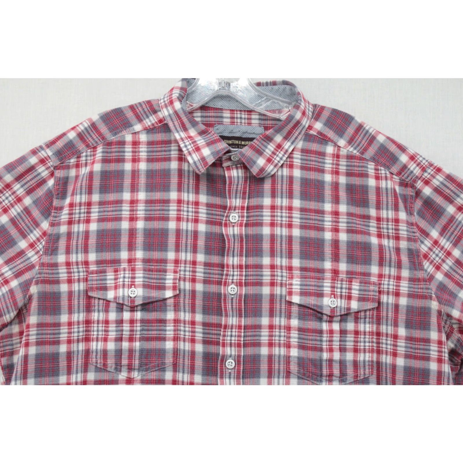 Johnston & Murphy VINTAGE Johnston & Murphy Shirt Men's XXL Red Plaid Short Sleeve Button Up Casual Friday Size US XXL / EU 58 / 5 - 2 Thumbnail