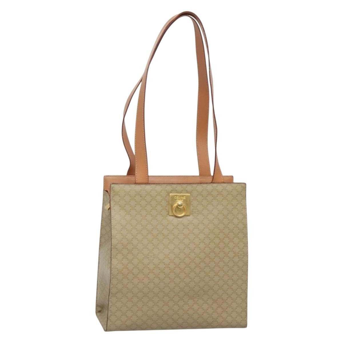 CELINE Macadam Canvas Tote Bag Pvc Beige Gold