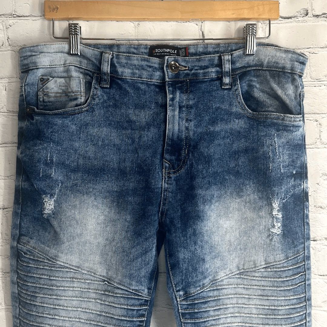 Southpole South Pole Men's Stretch Biker Denim Skinny Jeans 36 X 30 Blue Size US 36 / EU 52 - 2 Thumbnail
