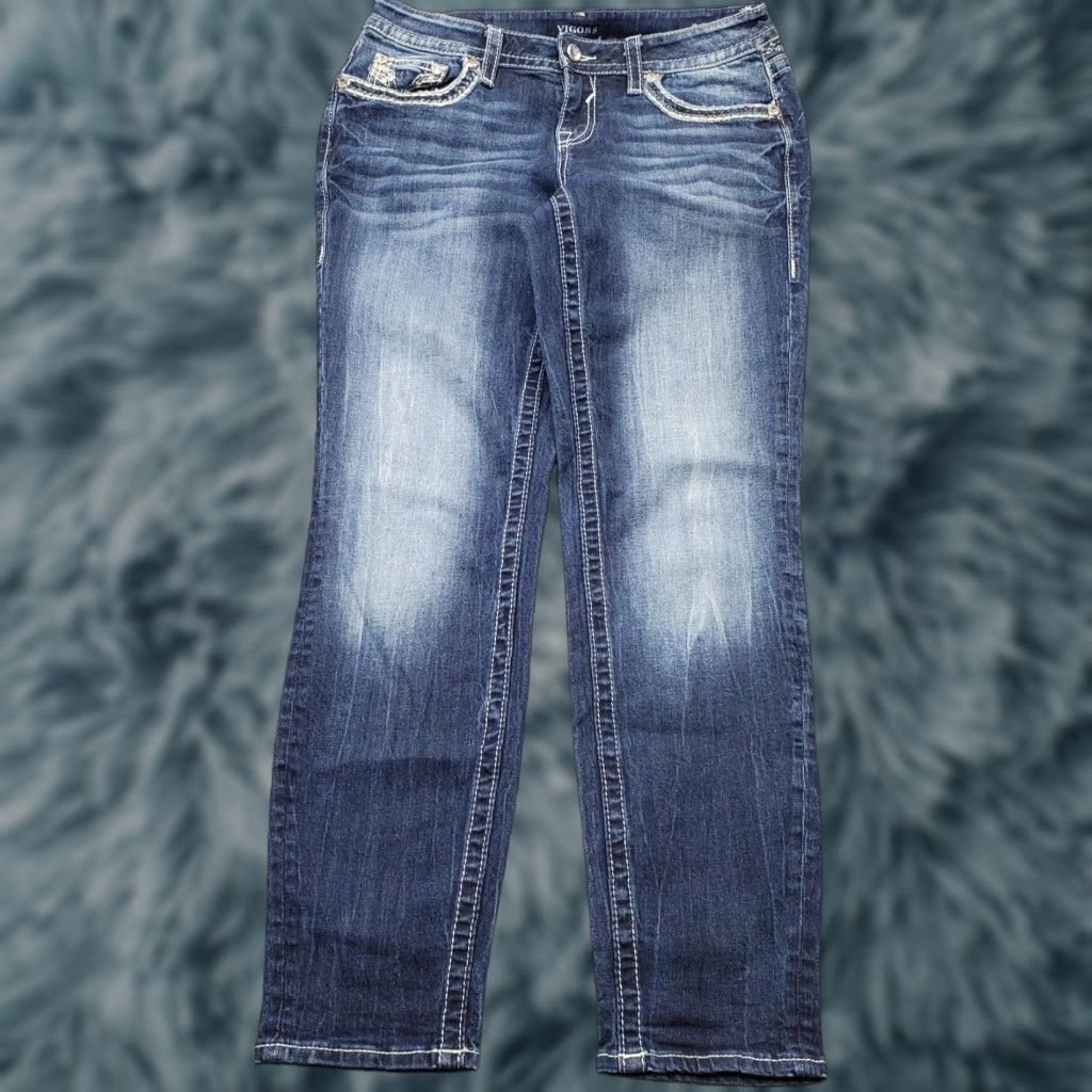 Vintage VIGOSS Womens 6 Jeans Boyfriend Denim Blue Pocket 5-Pocket Embellished Pockets Size 6 Slim? Size 28" / US 6 / IT 42 - 1 Thumbnail