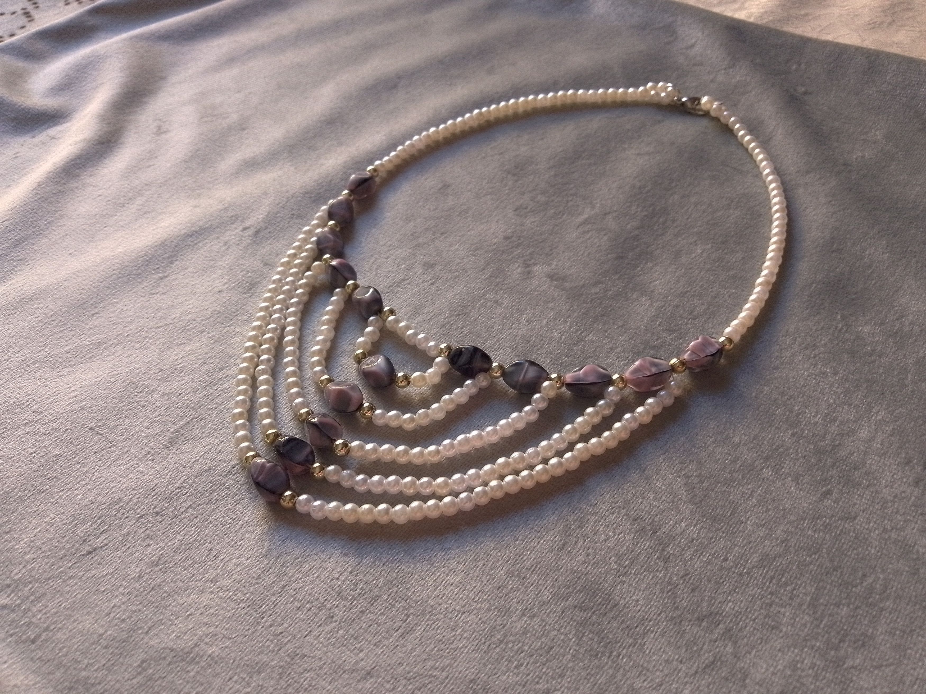 Handmade Necklace Pearls Tumbled Purple Amethyst Multithread Size ONE SIZE - 5 Thumbnail