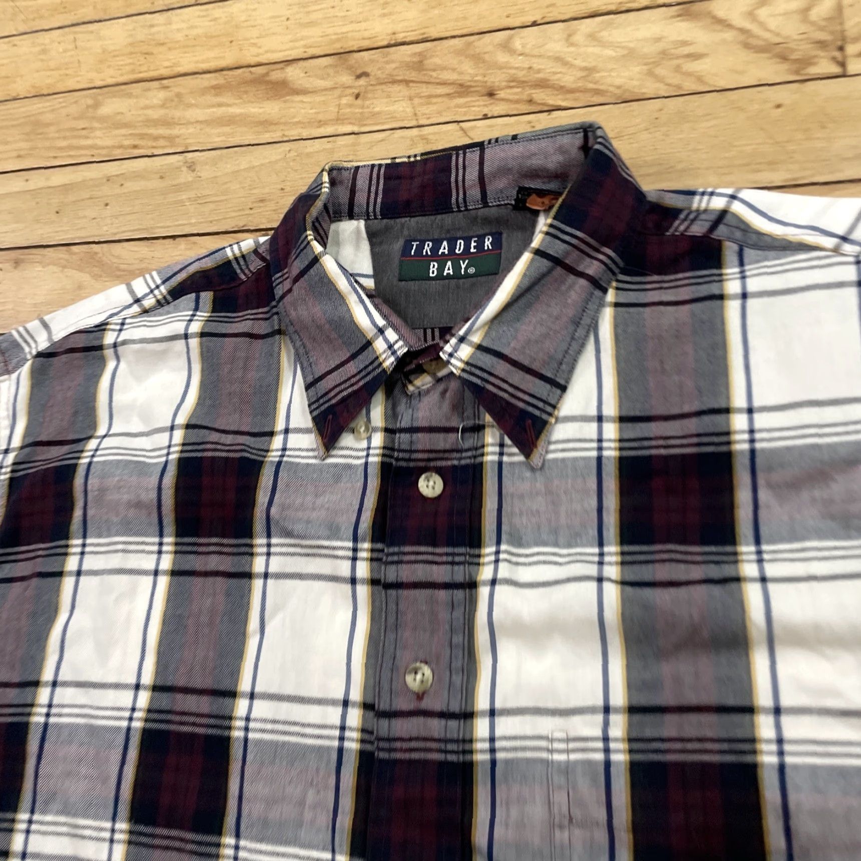 Vintage VINTAGE Trader Bay Button-Up Shirt Men XLT Purple Gray Plaid Outdoor Oxford XL Tall Size US XL / EU 56 / 4 - 4 Thumbnail