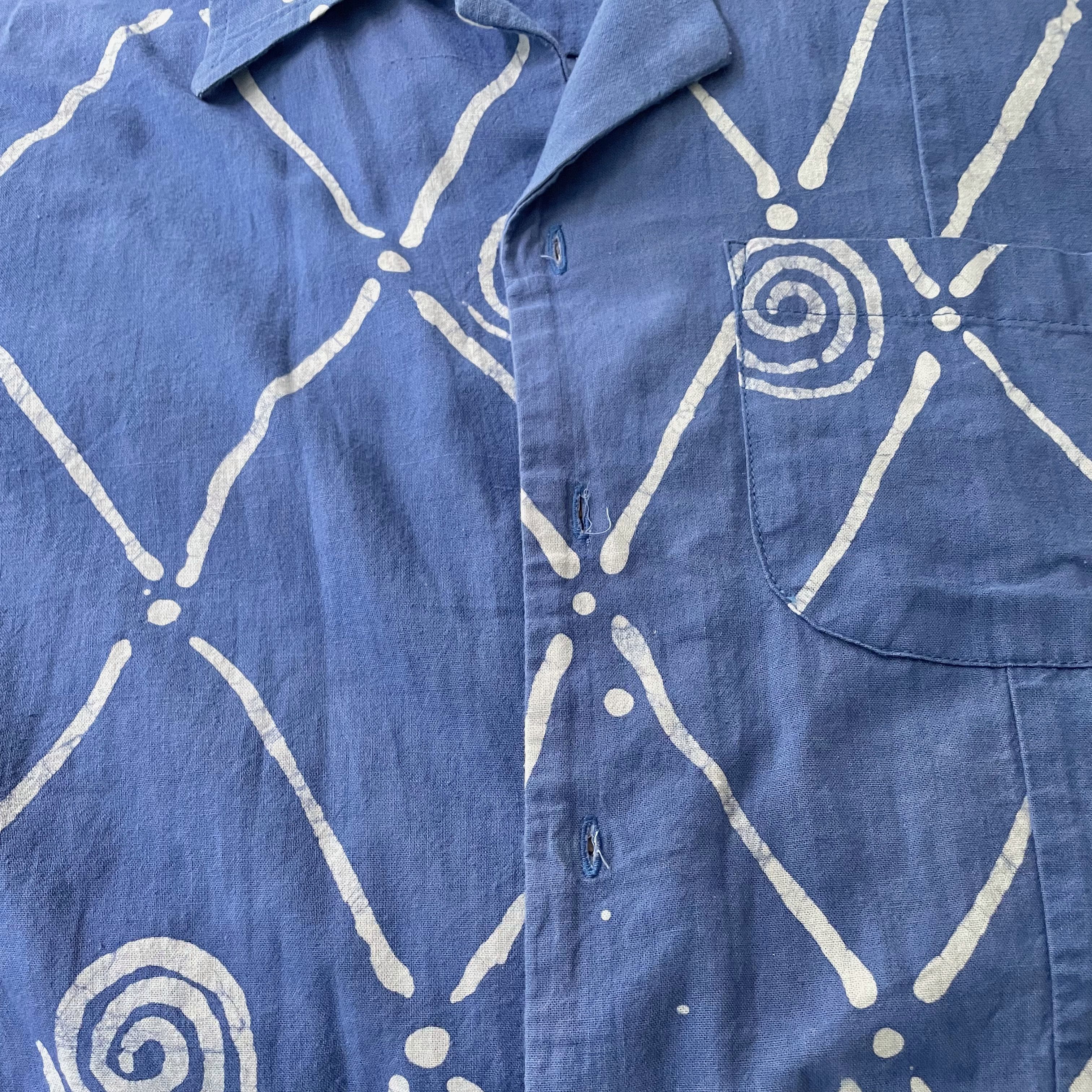 Post-Imperial Post-Imperial Azure Blue ‘Ijebu’ Adire Camp Shirt - L Size US L / EU 52-54 / 3 - 14 Thumbnail