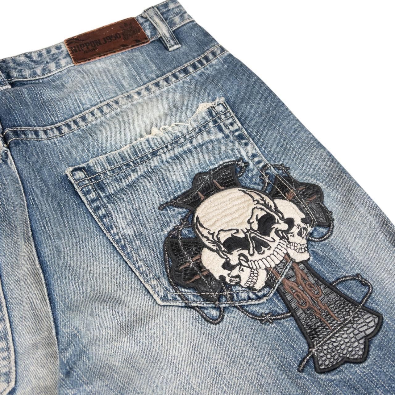 Other Vintage J950 Embroidered Skull Japanese Denim Jeans Size W35 Size US 35 - 6 Thumbnail