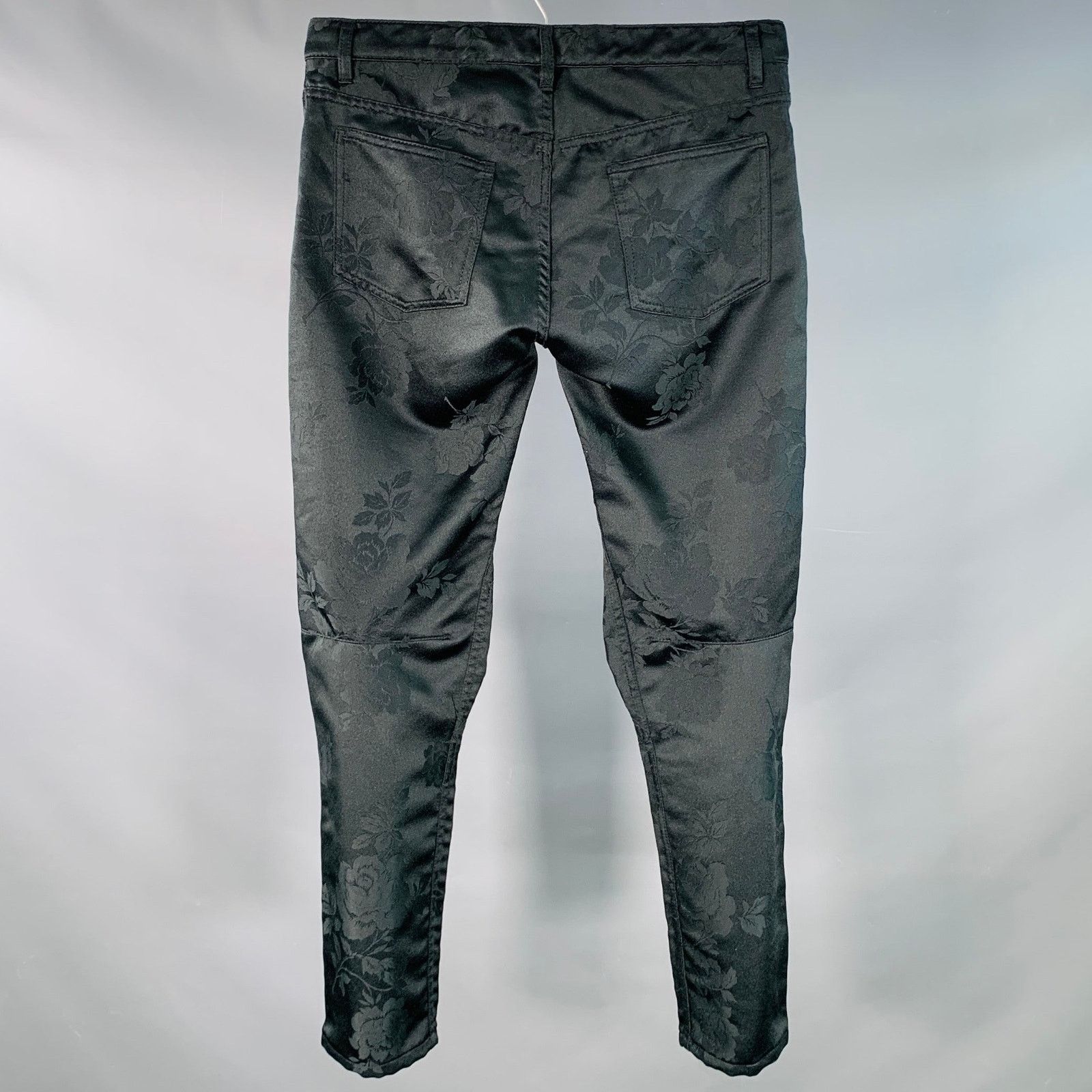 Comme des Garcons Homme Plus Size S Black Floral Jacquard Satin Tapered Casual Pants Size US 32 / EU 48 - 3 Thumbnail