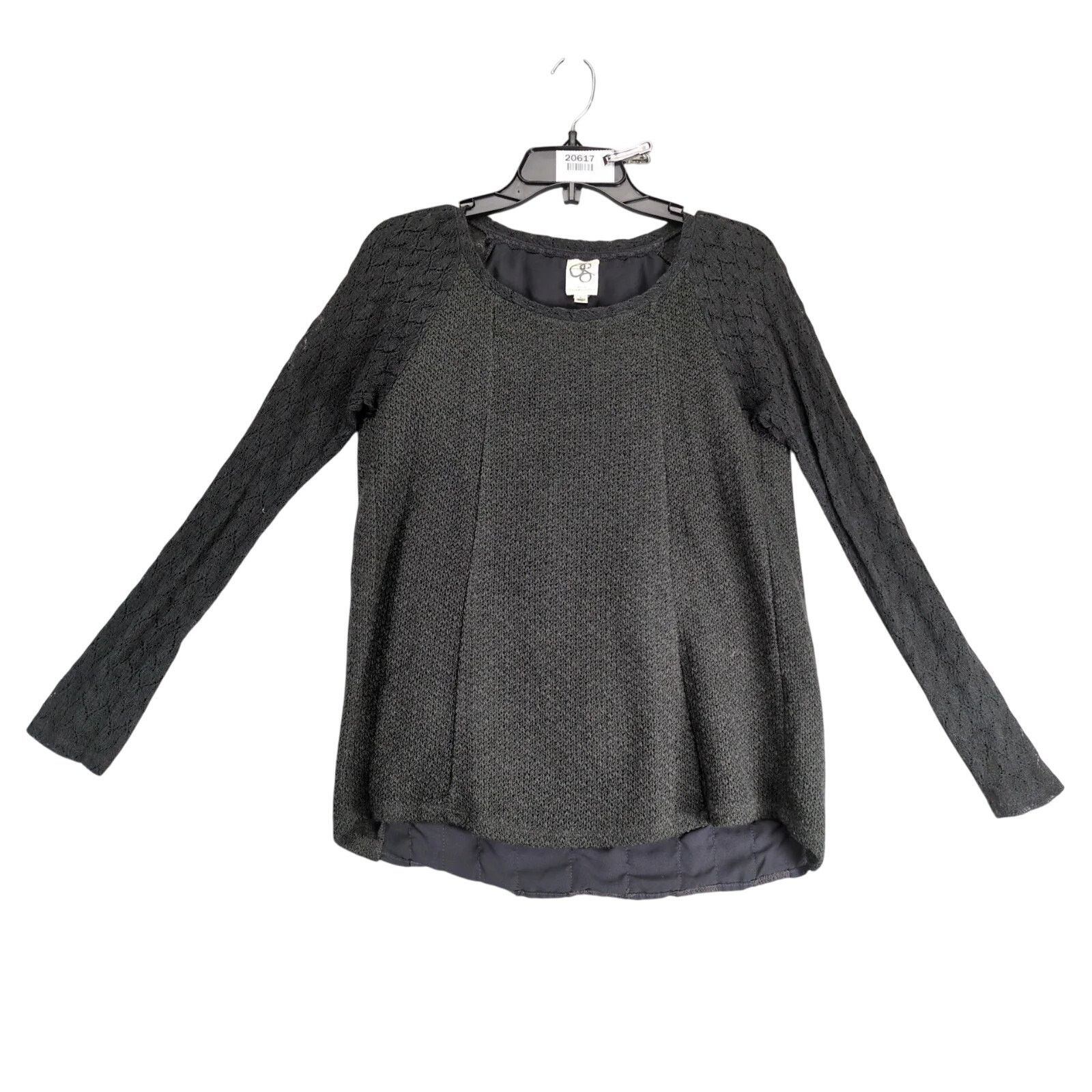Anthropologie One September Gray Knit Top Women's S Long Lace Sleeves Size S / US 4 / IT 40 - 1 Thumbnail