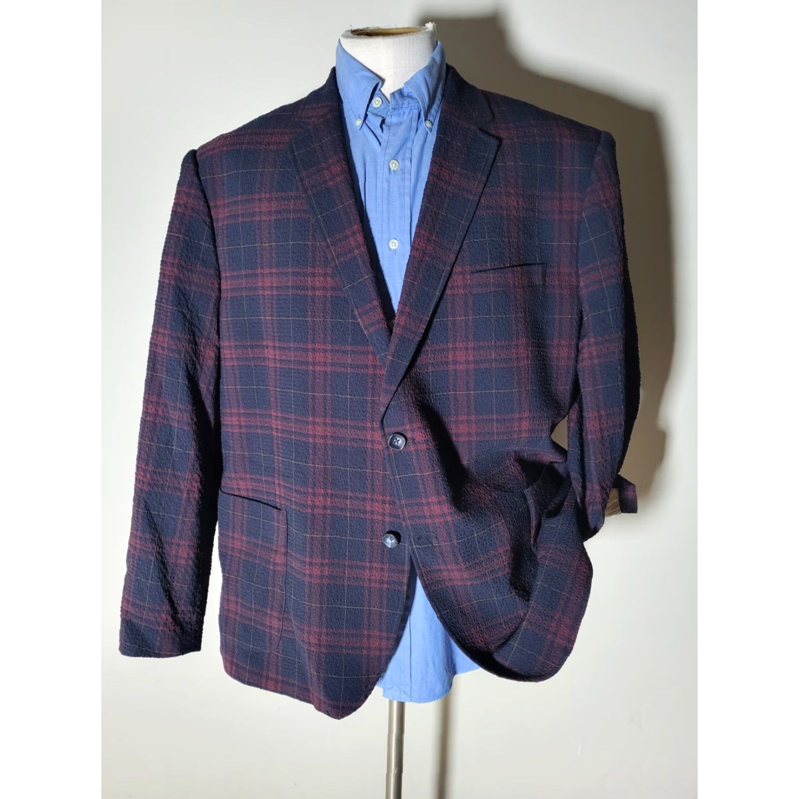 English Laundry English Laundry 48R Blazer Jacket Sport Coat Notch Lapel Plaid Wool Polyester Seersucker Stretch 2-Button Double-Vented Regular Fit Multicolor Size 48R - 4 Thumbnail