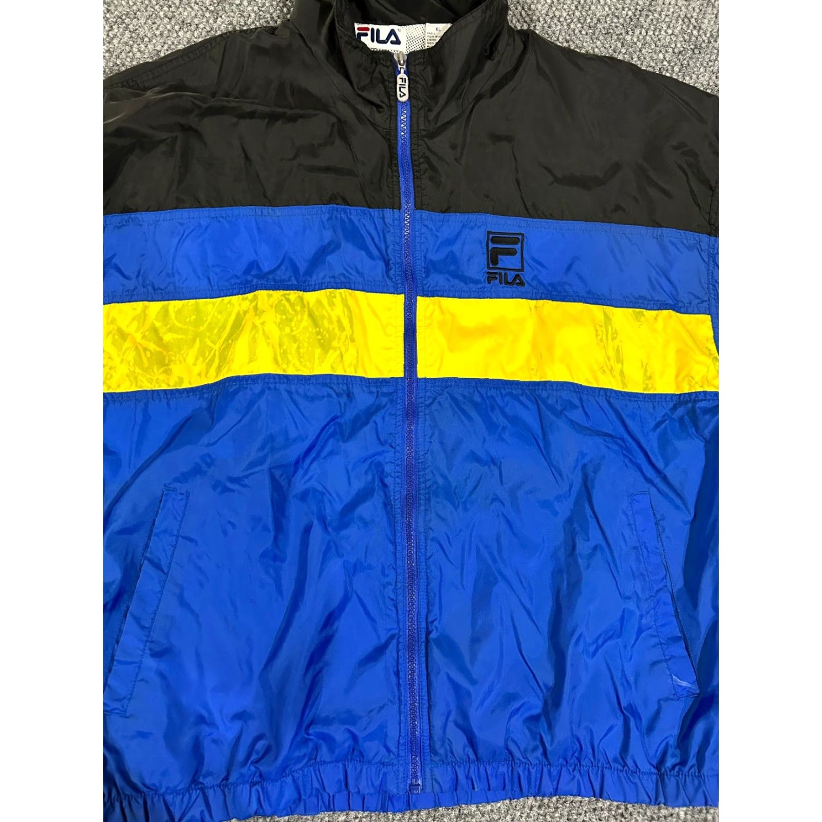 Fila VINTAGE FILA Windbreaker Jacket Mens XL Blue Yellow Black Full Zip Lightweight Jacket Size US XL / EU 56 / 4 - 3 Thumbnail