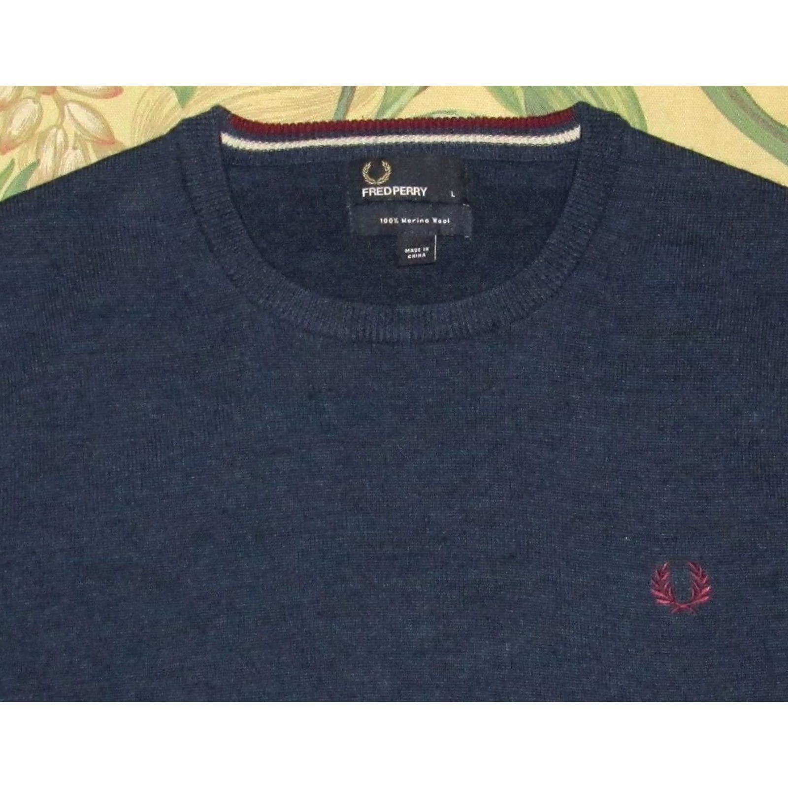 Fred Perry FRED PERRY Navy Blue Merino Wool Crewneck Sweater Large Size US L / EU 52-54 / 3 - 2 Thumbnail