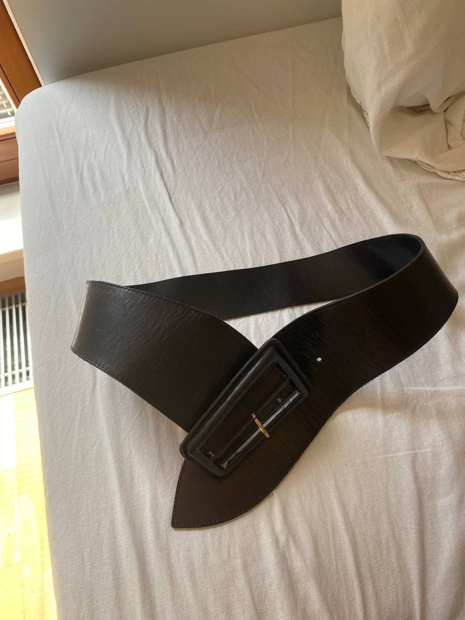 Vintage Vintage black wide leather belt Size ONE SIZE - 3 Thumbnail