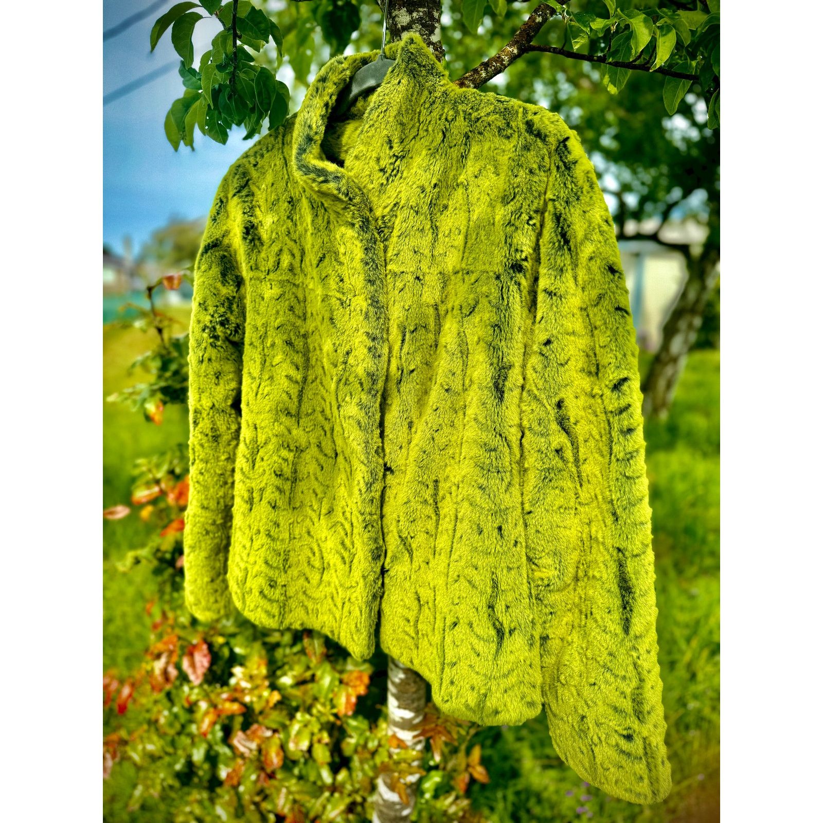 Vintage Vtg Y2K Green Faux Fur Coat Size S / US 4 / IT 40 - 4 Thumbnail