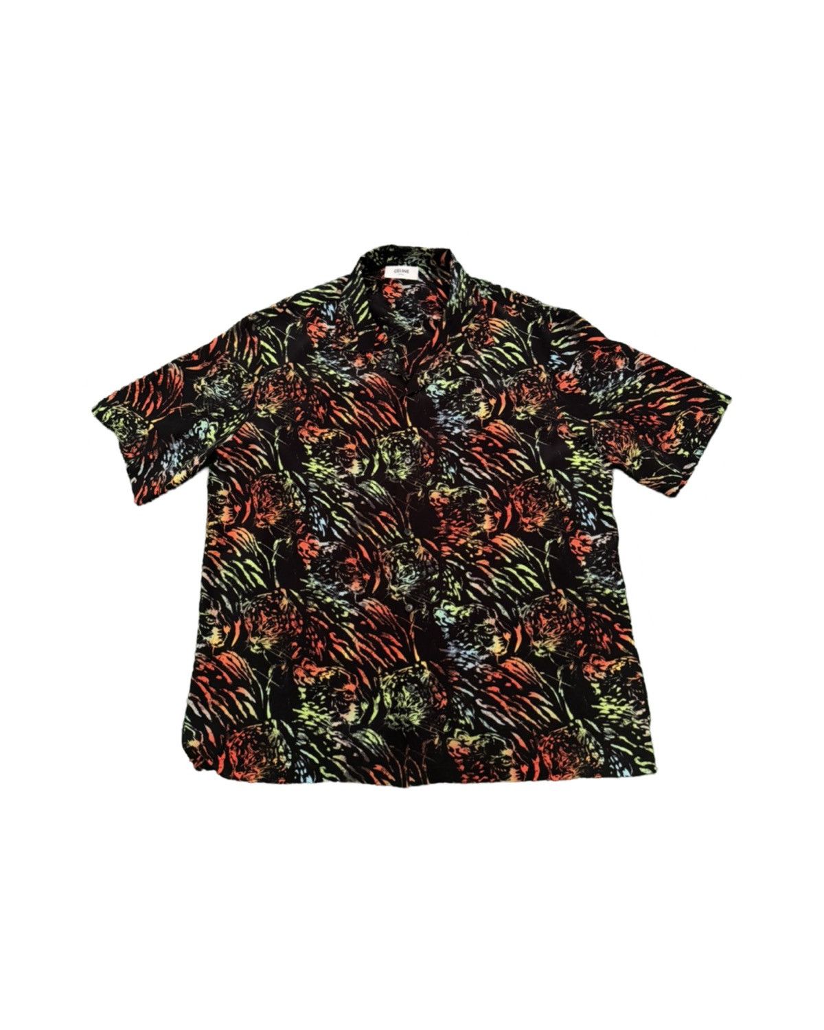 Celine CELINE 1450$ Silk Hawaiian Shirt - Neon Tiger Print New Size US M / EU 48-50 / 2 - 1 Thumbnail