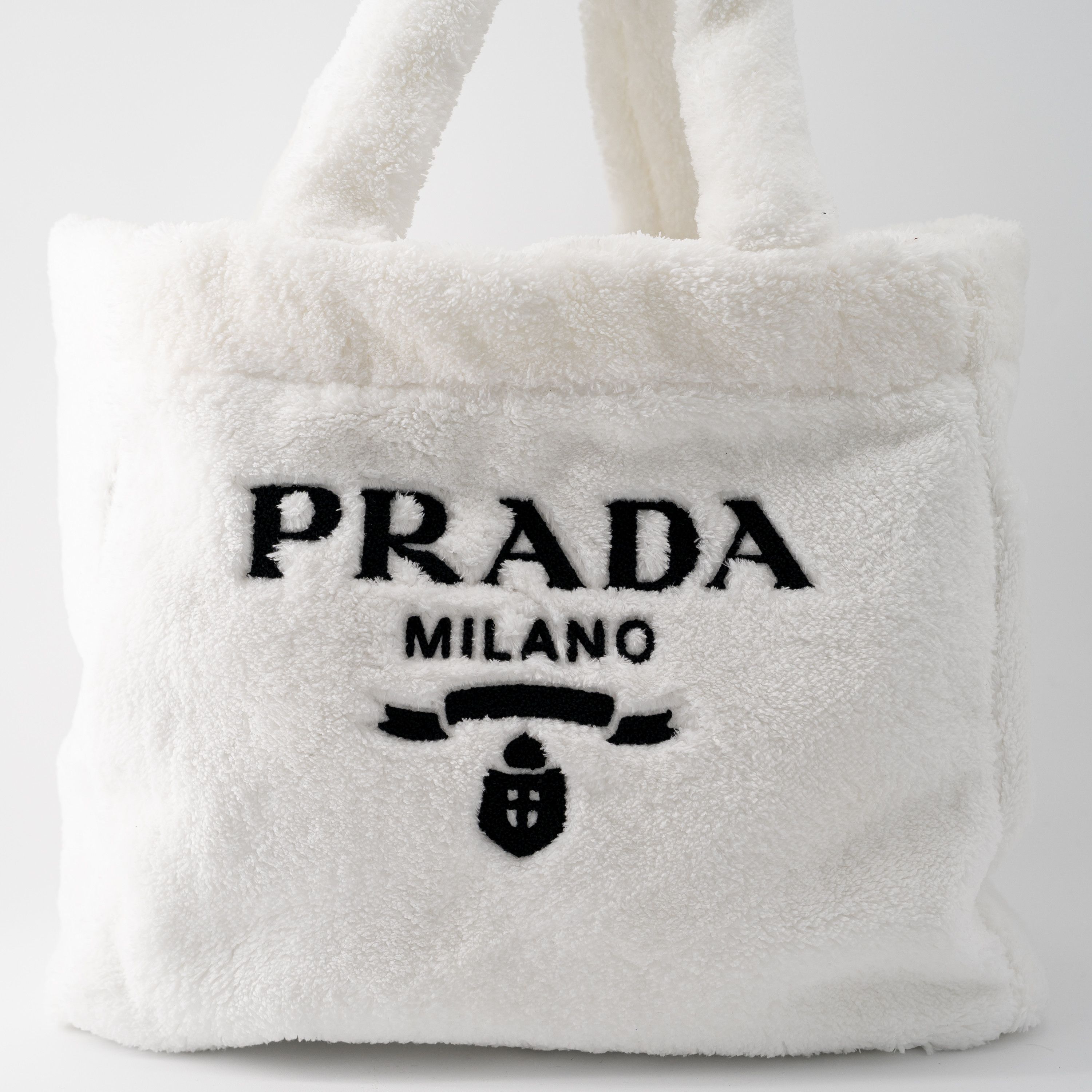 Prada Prada Logo Tote Terry Cloth Shopping Bag White Black spugna Size ONE SIZE - 2 Thumbnail